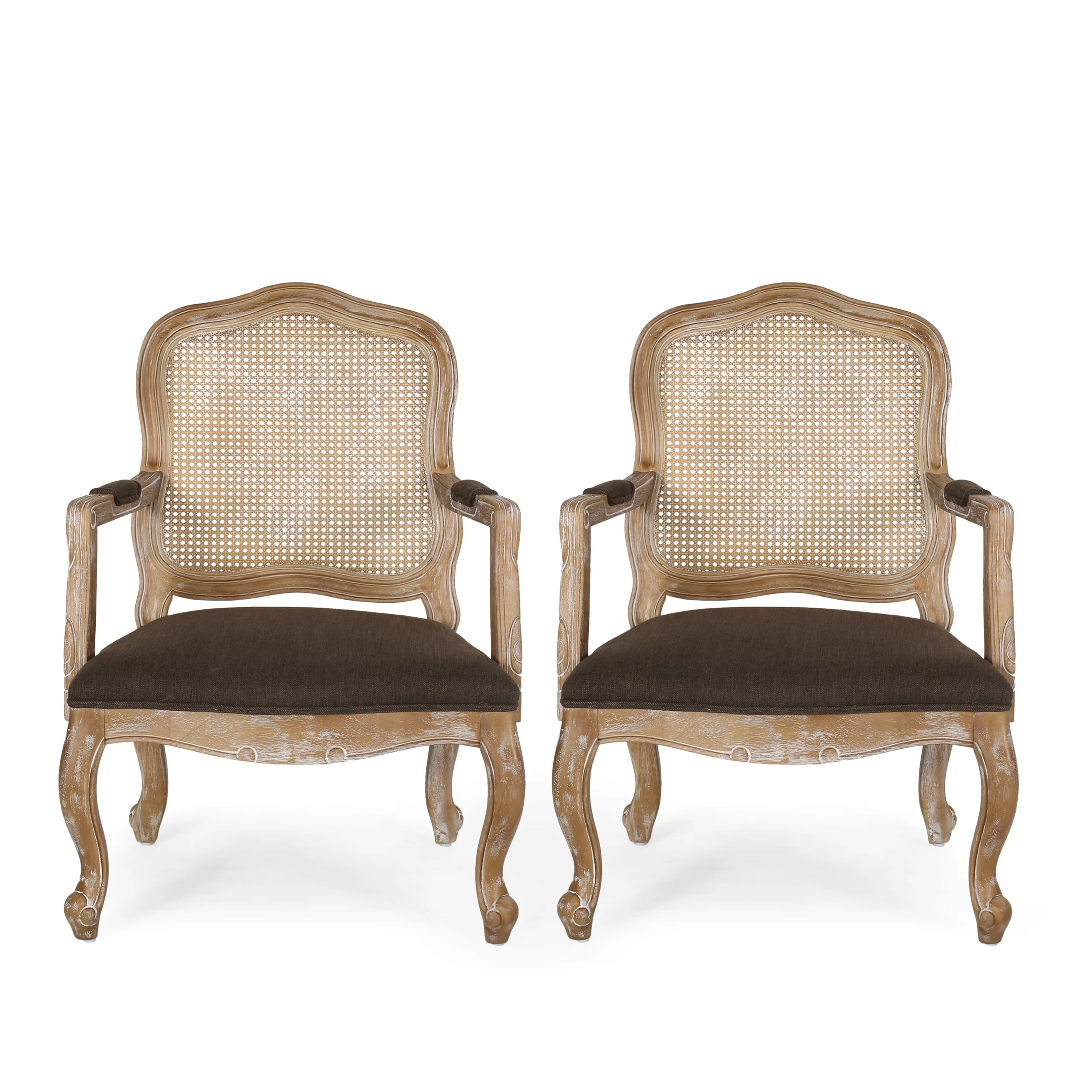 Biorn French Country Wood and Cane Upholstered Dining Armchair - furnishings