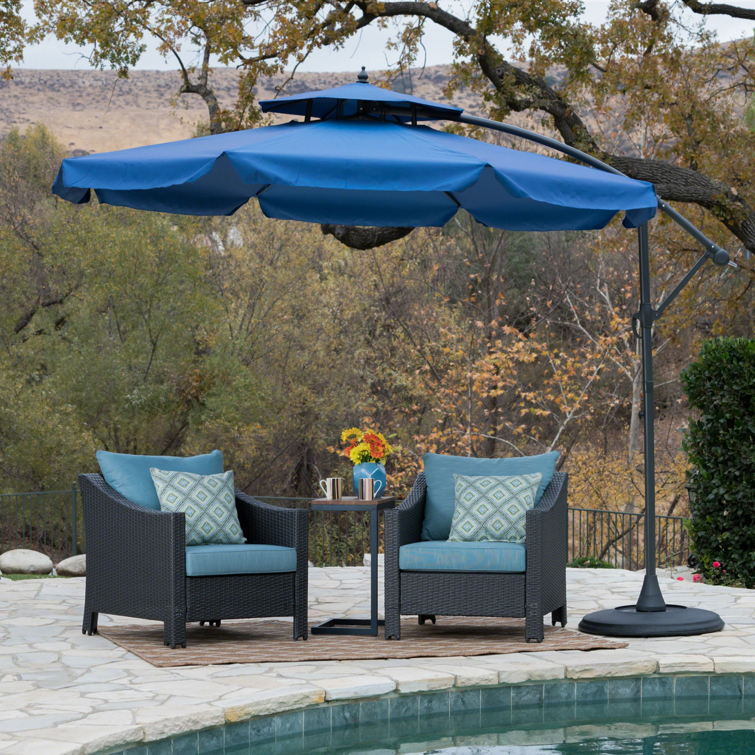 Balrey Outdoor Navy Blue Water Resistant Canopy Sunshade with Base - furnishings
