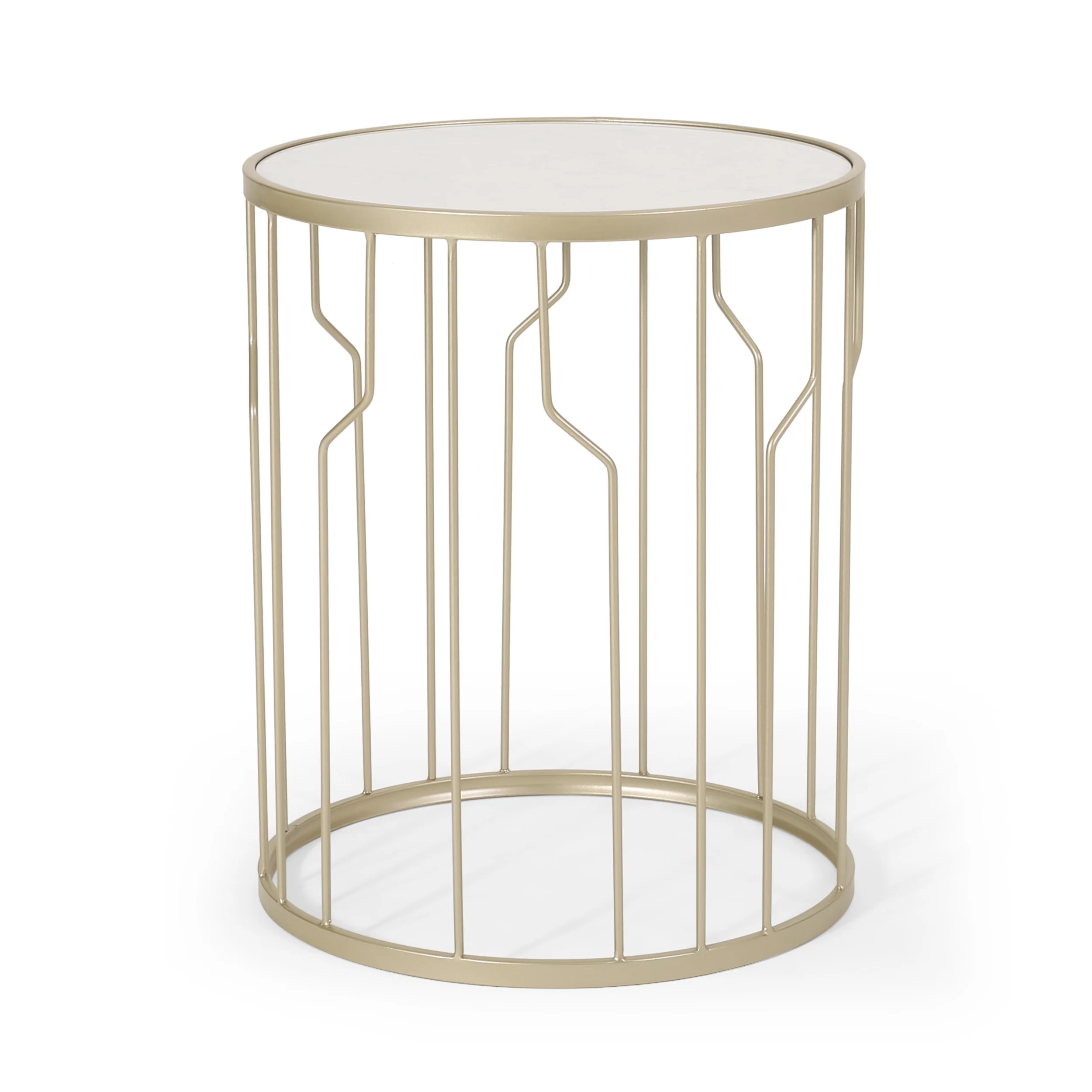 Finethy Modern Glam Faux Marble Side Table, White and Champagne Silver - furnishings
