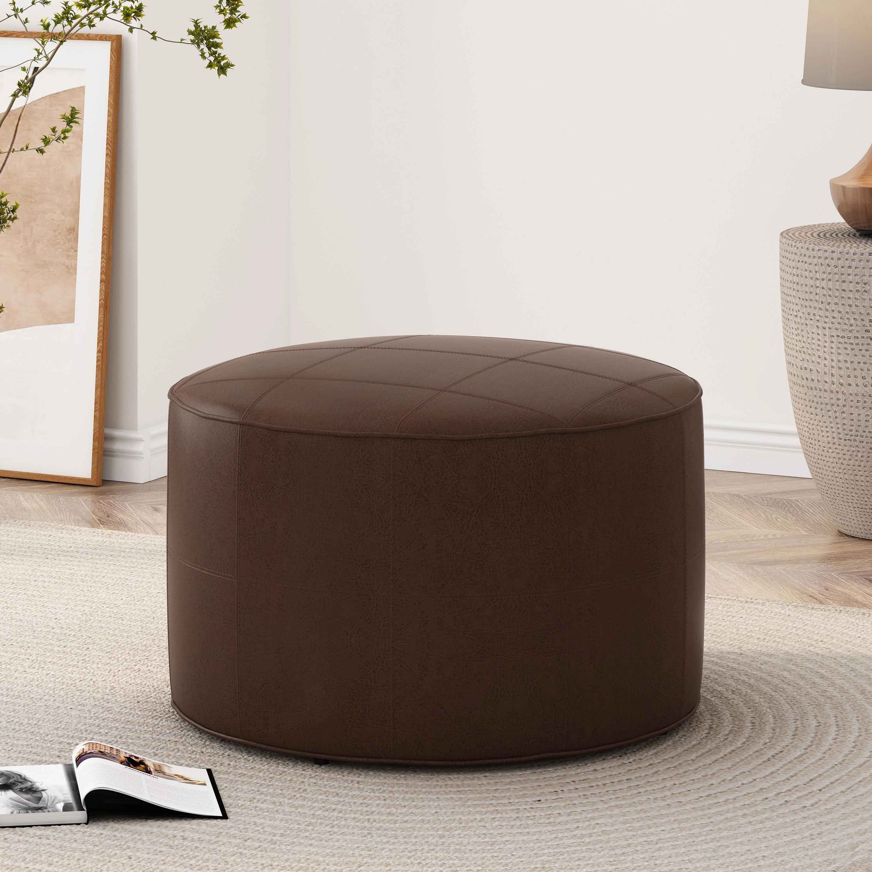 Dored Faux Leather Upholstered Ottoman - furnishings