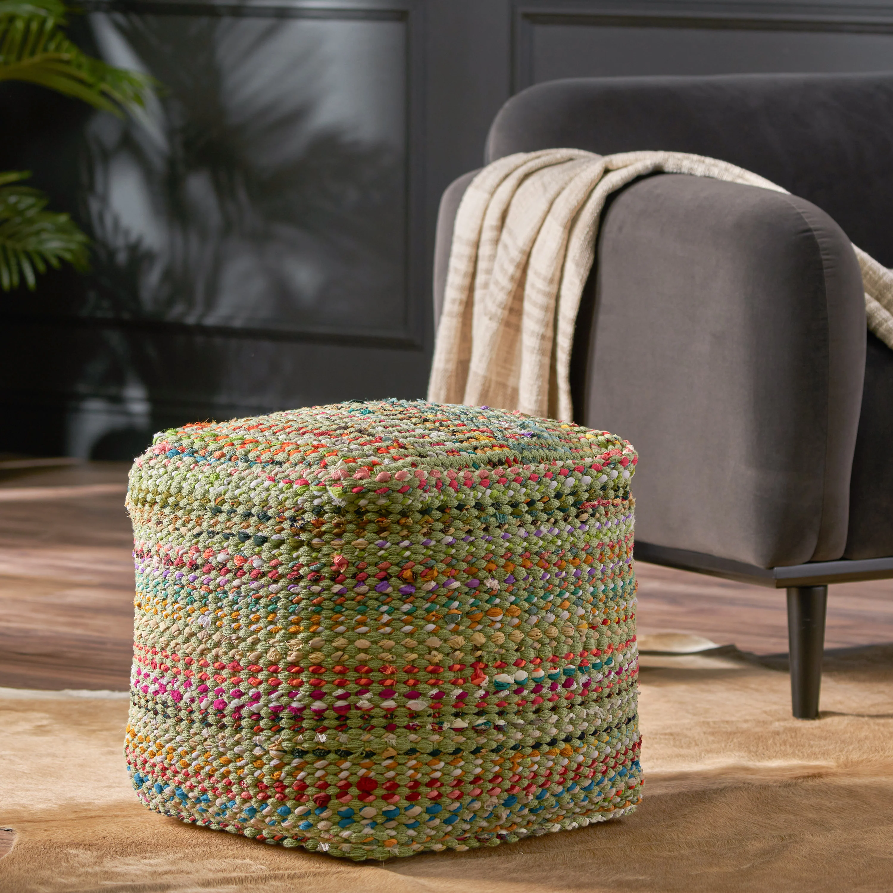 Naholo Handcrafted Boho Fabric Pouf - furnishings