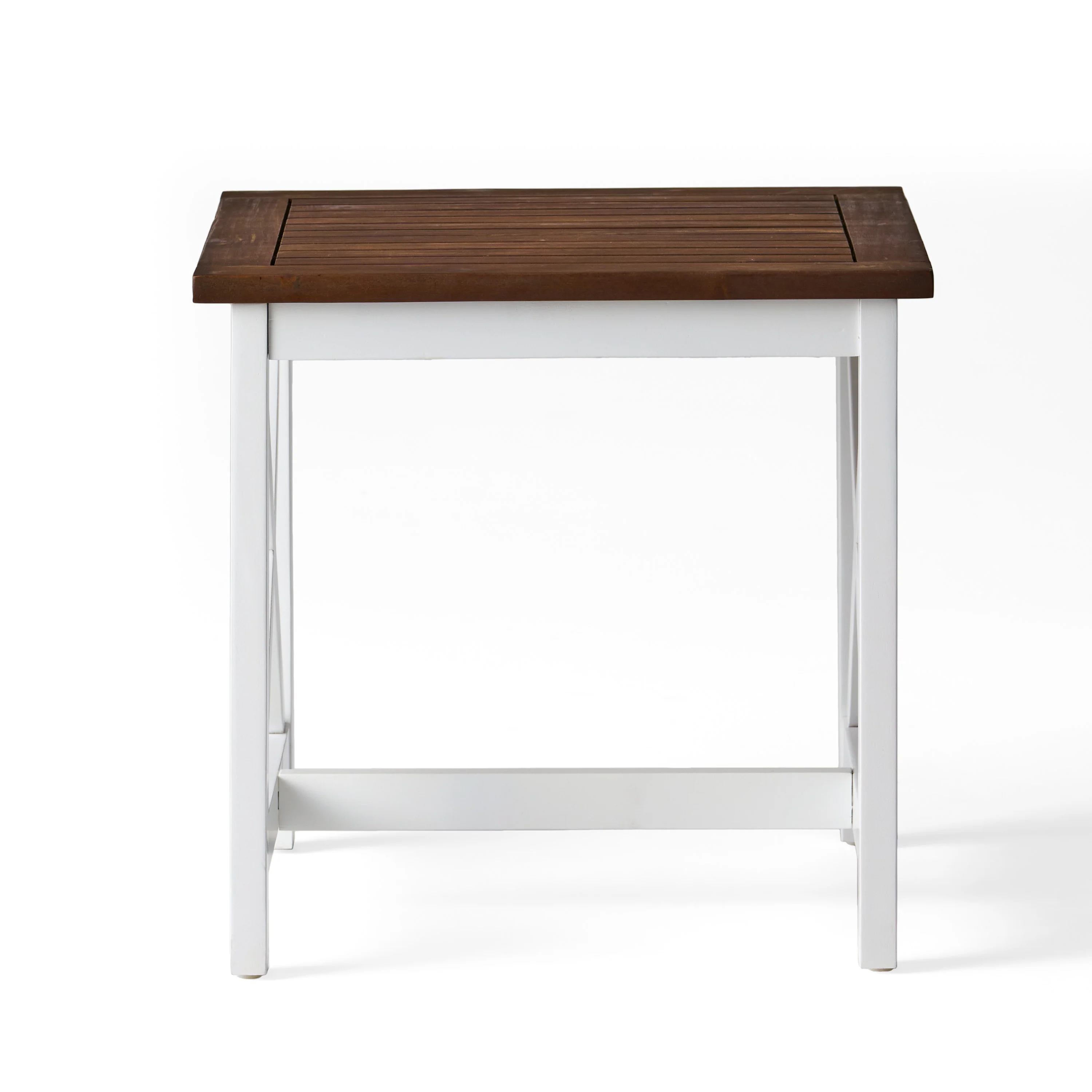 Selvan Indoor Farmhouse Cottage Dark Oak Acacia Wood End Table with White Frame - furnishings