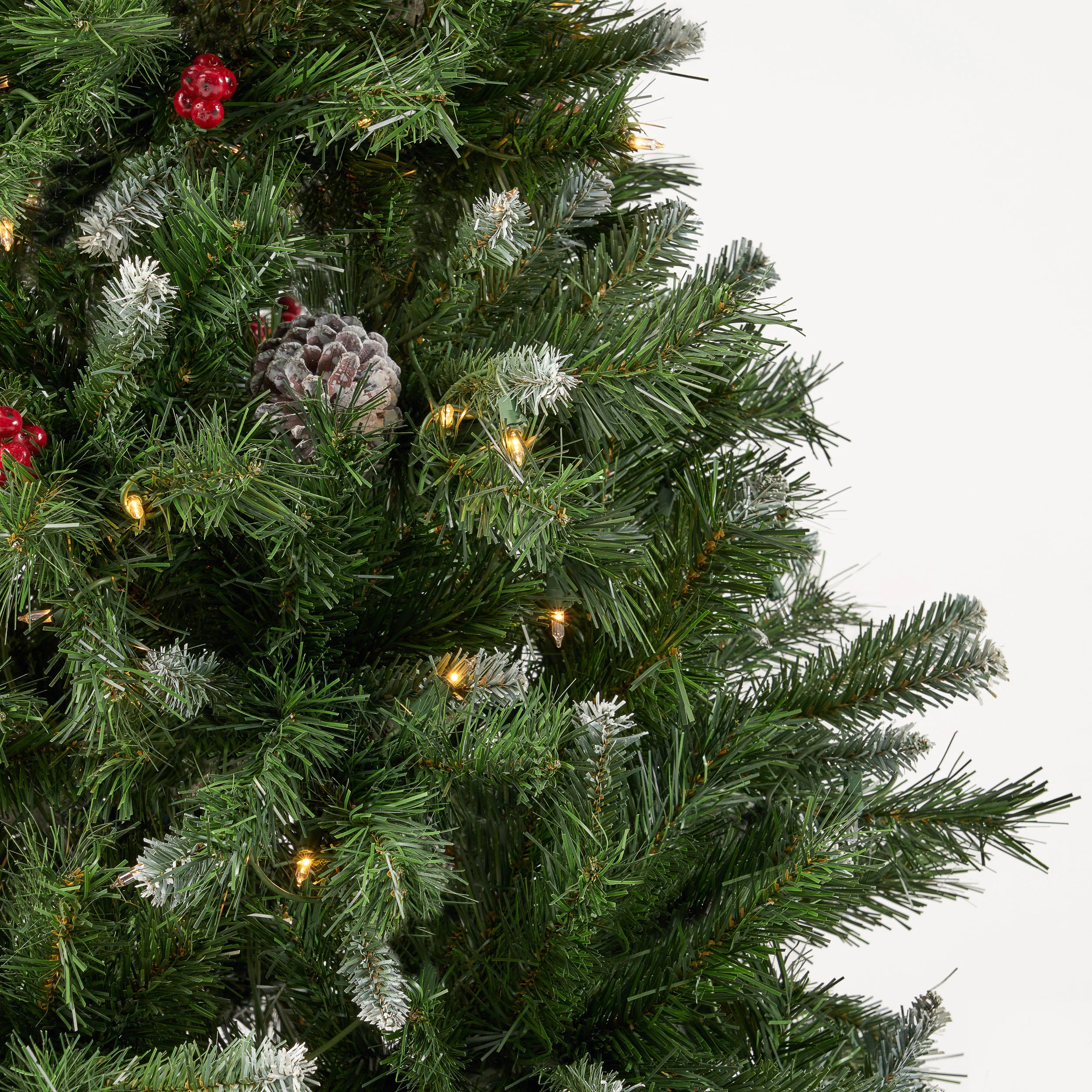 7-foot Mixed Spruce Pre-Lit Clear LED Hinged Artificial Christmas Tree with Frosted Branches - furnishings