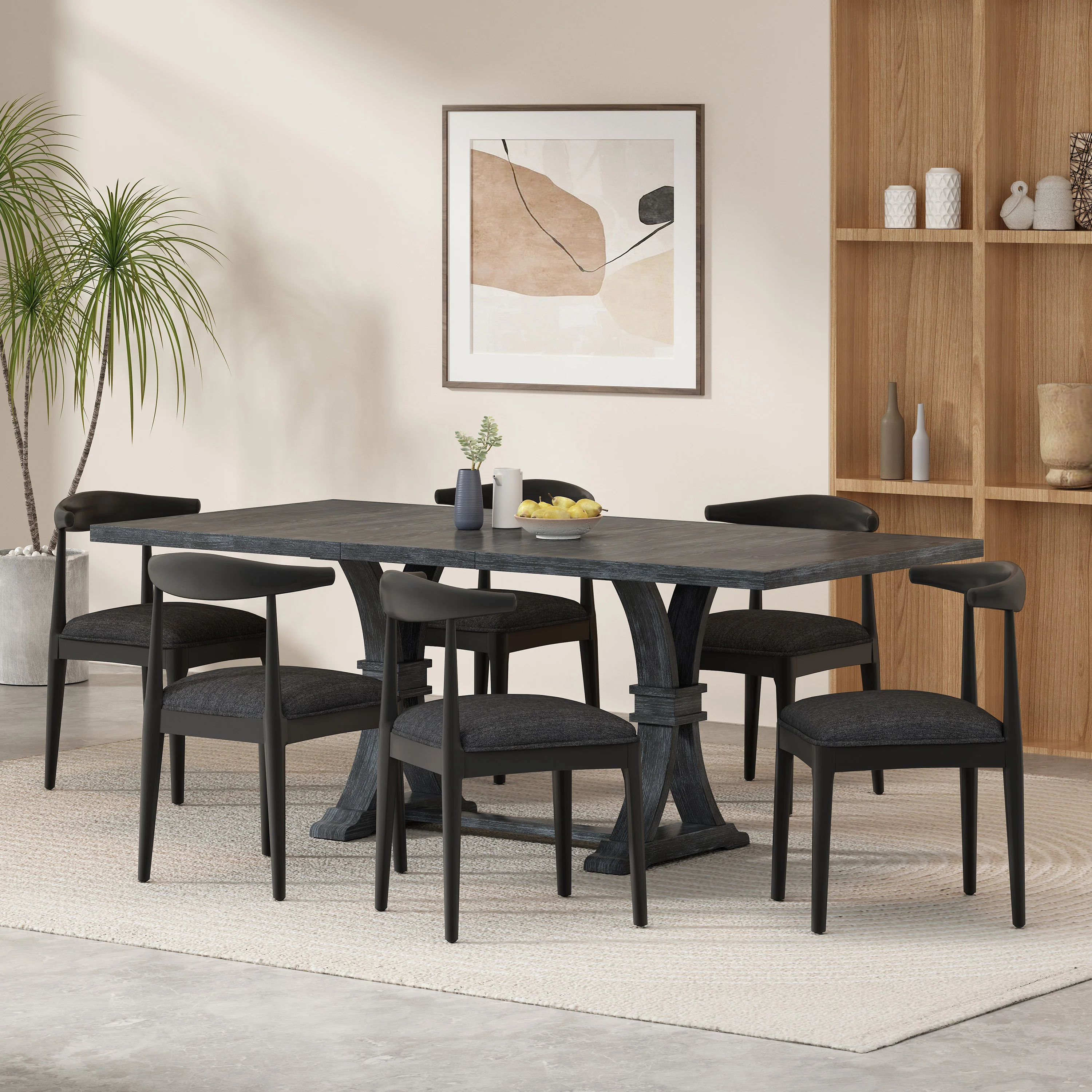 Derring Contemporary Fabric Upholstered Wood 7 Piece Dining Set - furnishings