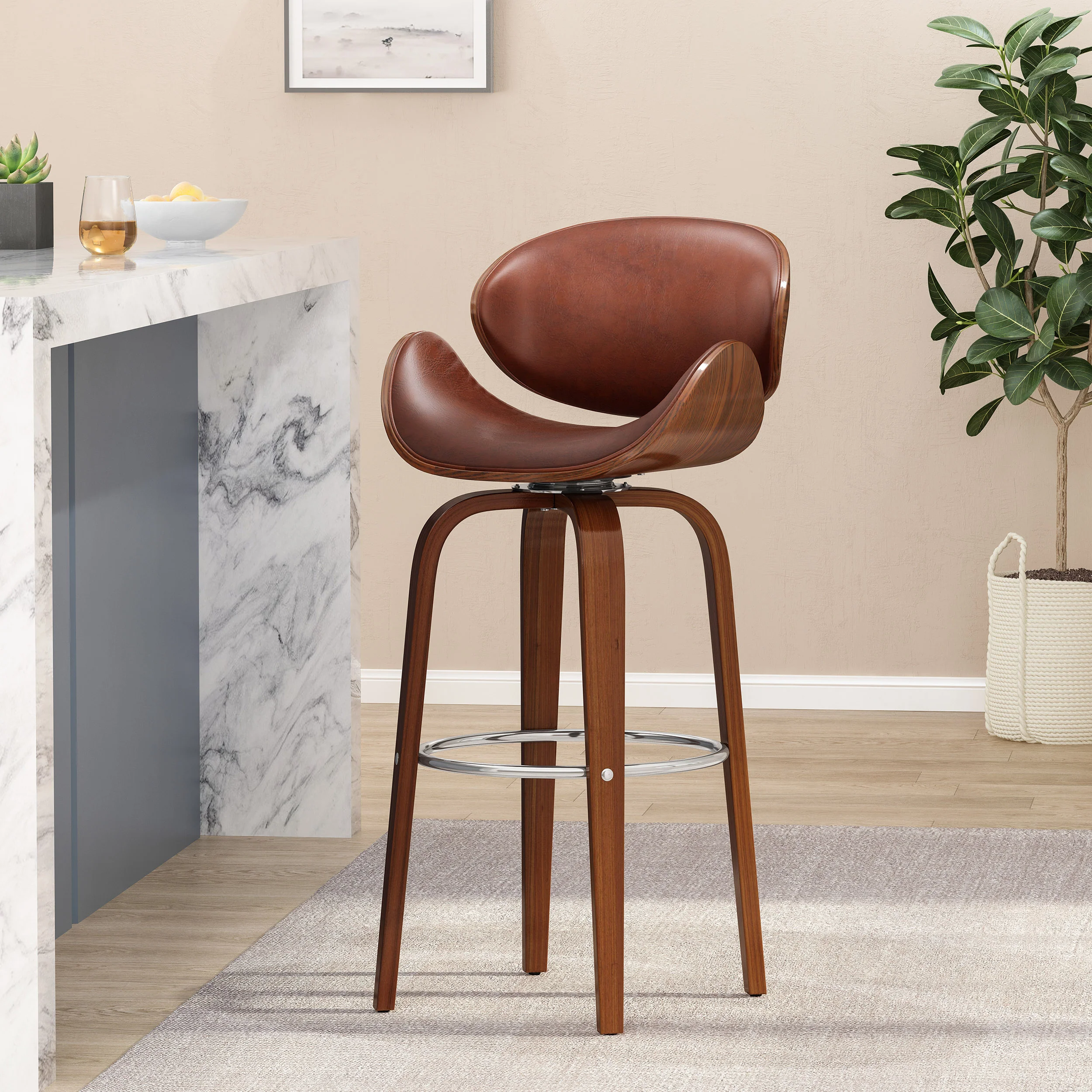 Candler Mid-Century Modern Upholstered Swivel Barstool - furnishings