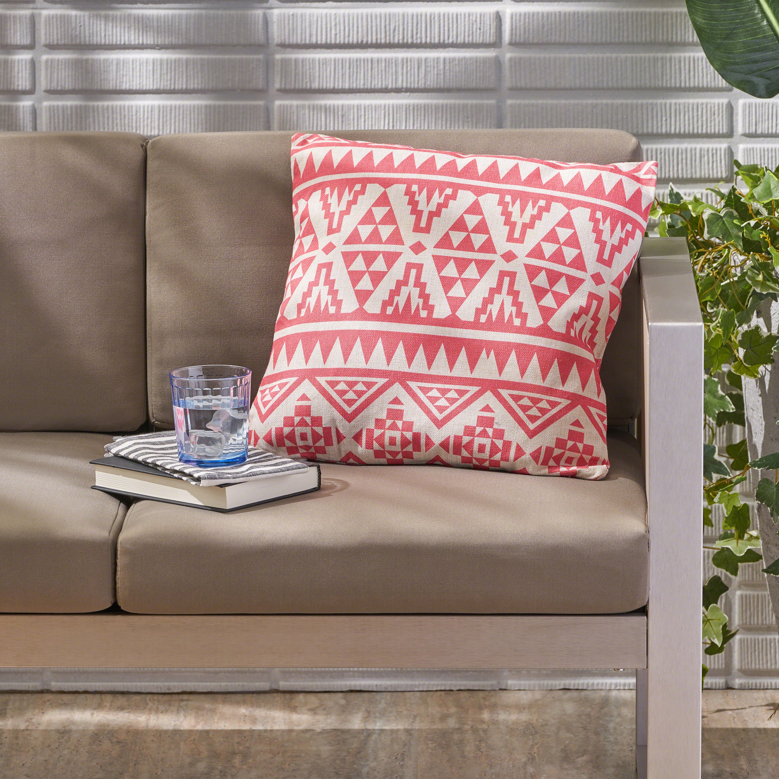 Linda Outdoor Water Resistant 18-inch Square Pillow, Pink Print - furnishings