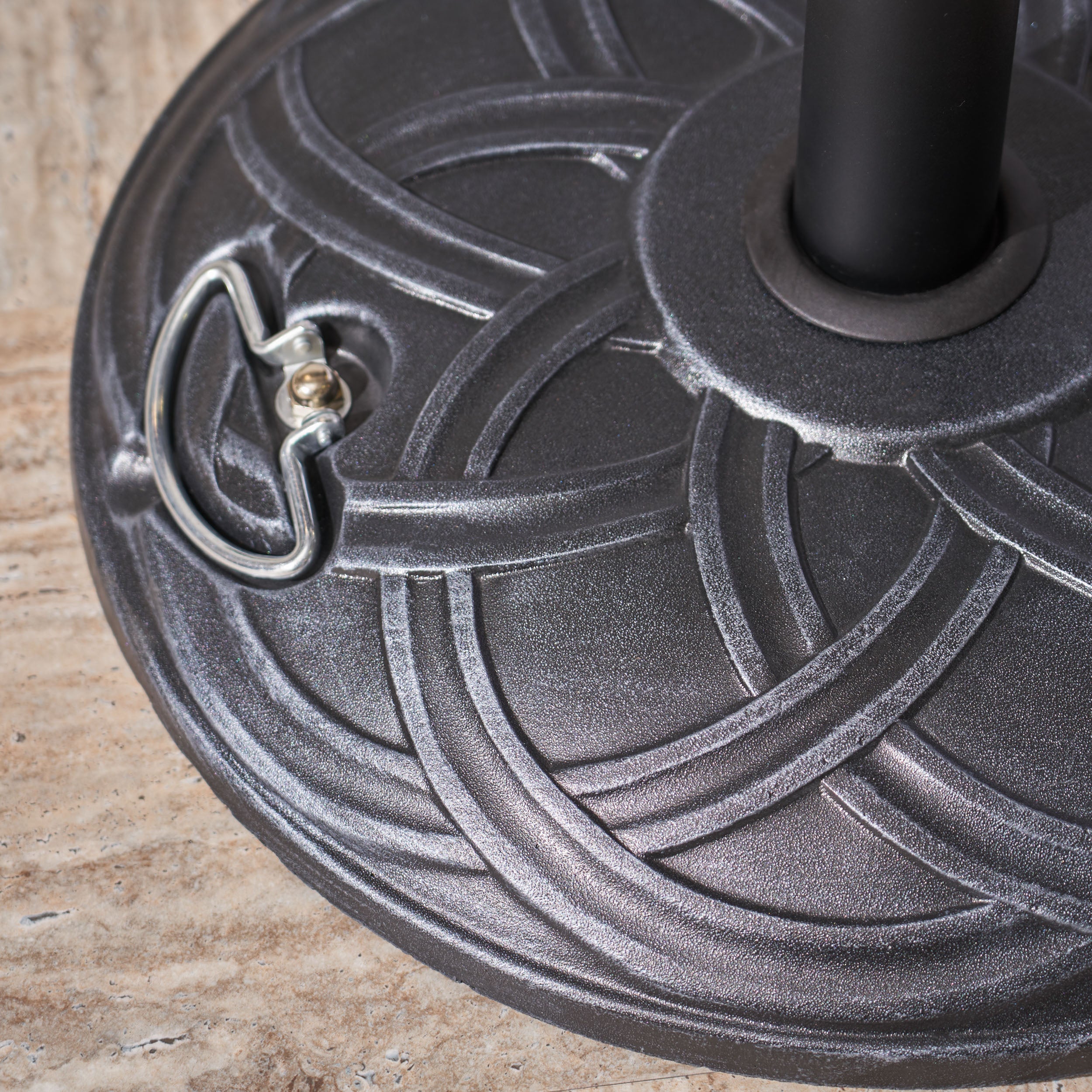Noah Outdoor 55lb Concrete Circular Umbrella Base, Hammered Iron - furnishings