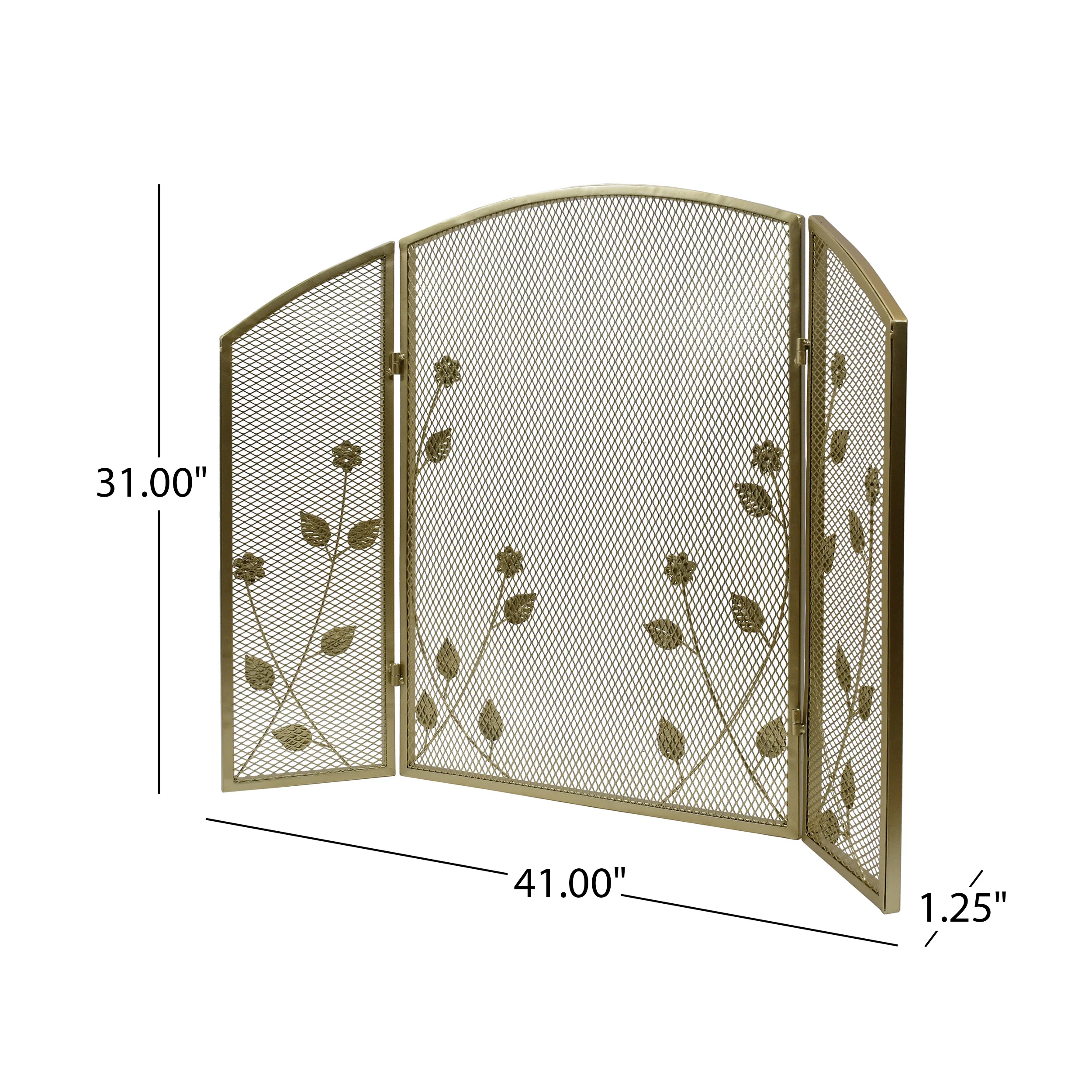 Jenna Modern Iron Firescreen with Leaf Accents - furnishings