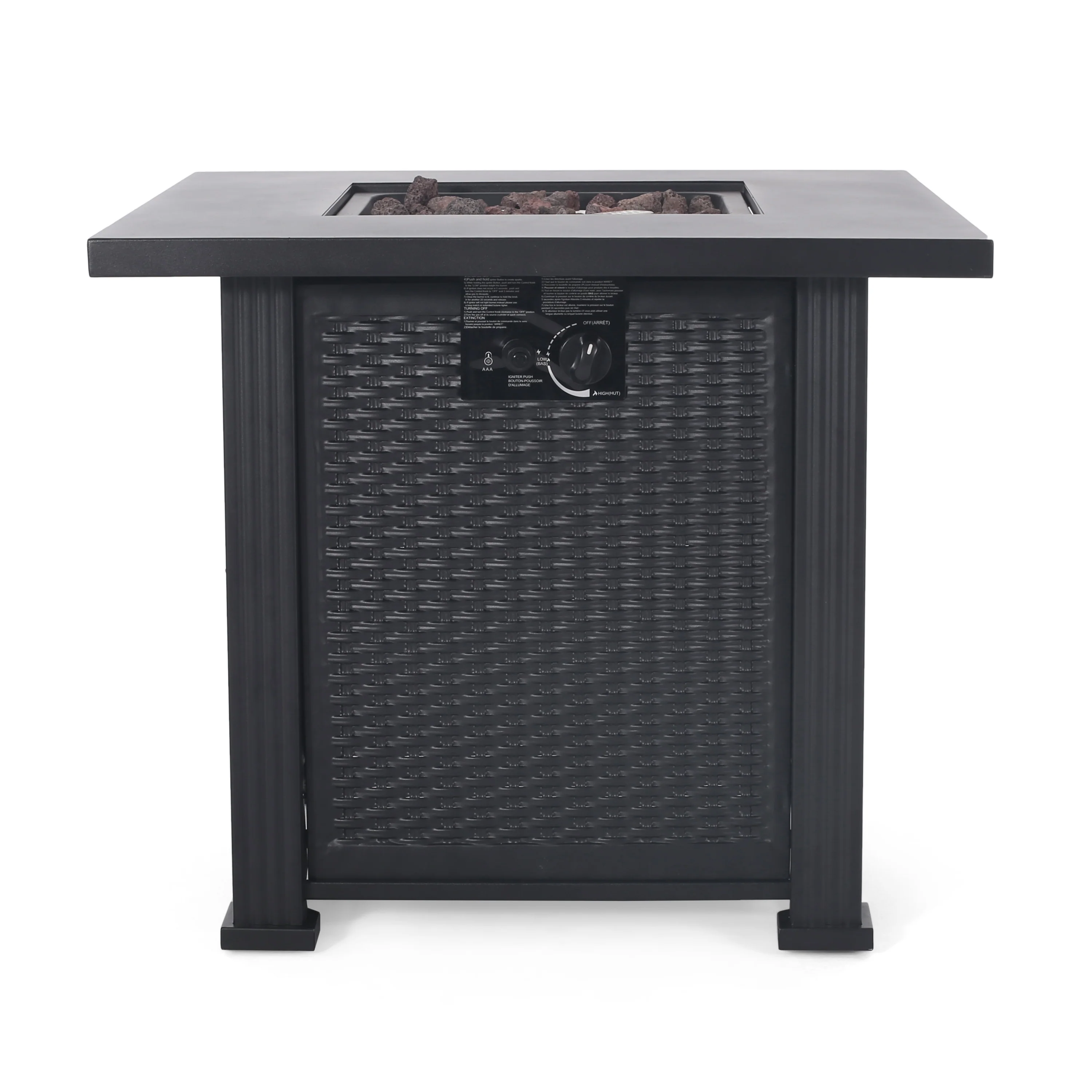 Farnsworth Outdoor 40,000 BTU Iron Square Fire Pit, Black - furnishings