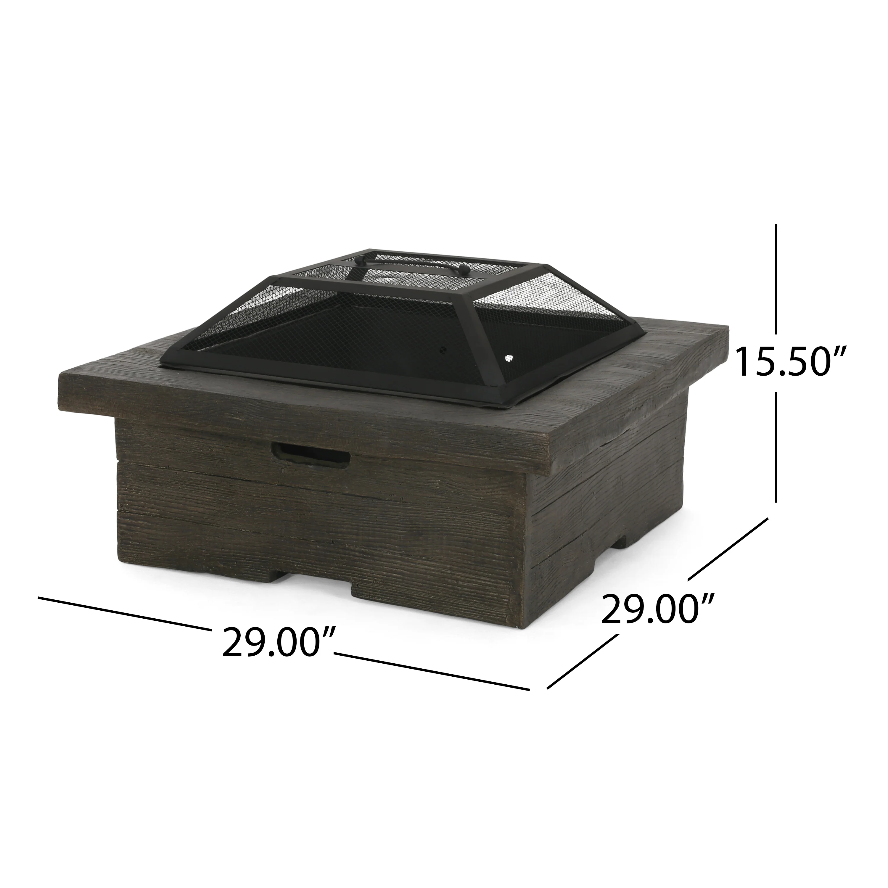 Bunce Outdoor Lightweight Concrete Wood Burning Square Fire Pit, Gray - furnishings