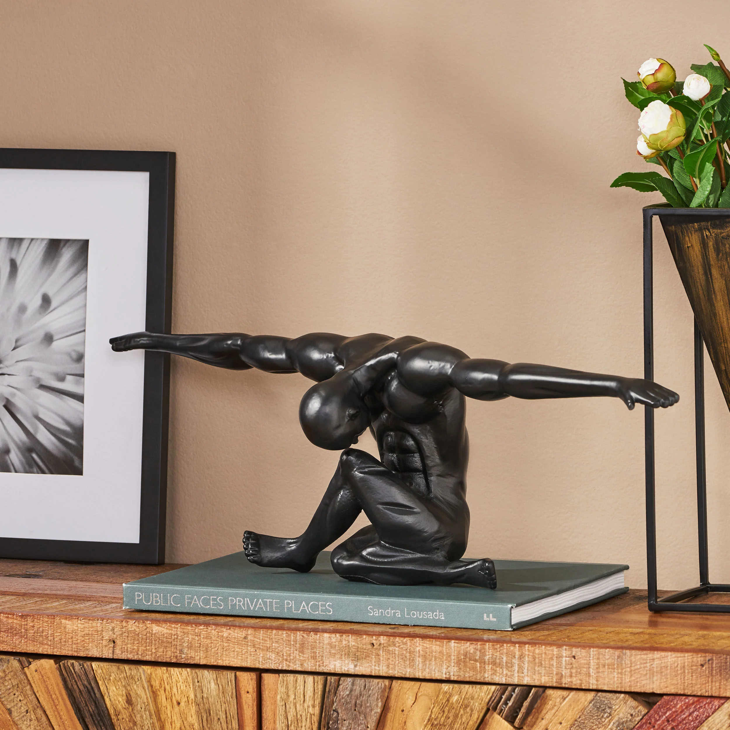 Rawson Handcrafted Aluminum Athlete Sculpture, Black - furnishings