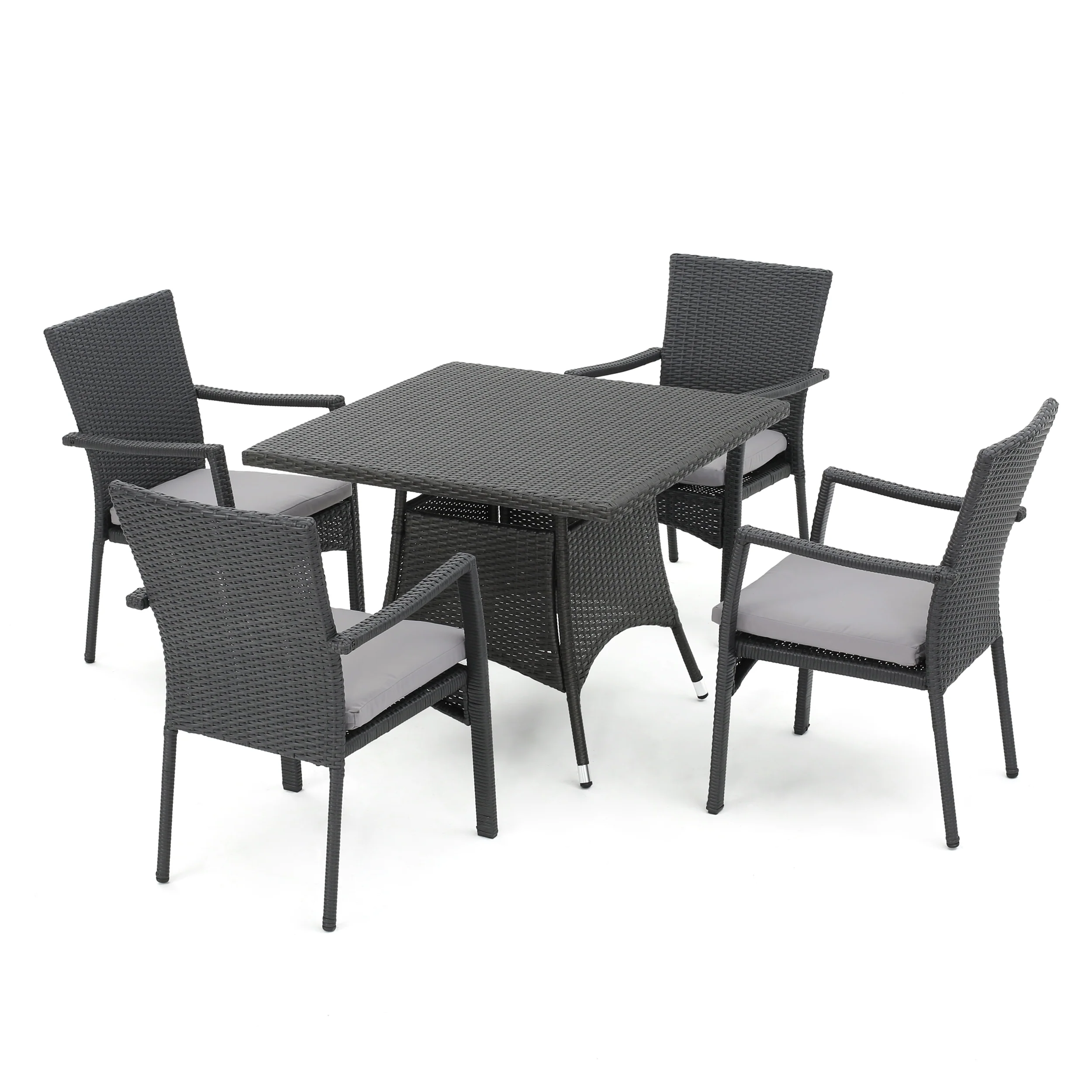 Cabela Outdoor 5 Piece Grey Wicker Dining Set with Cushions - furnishings