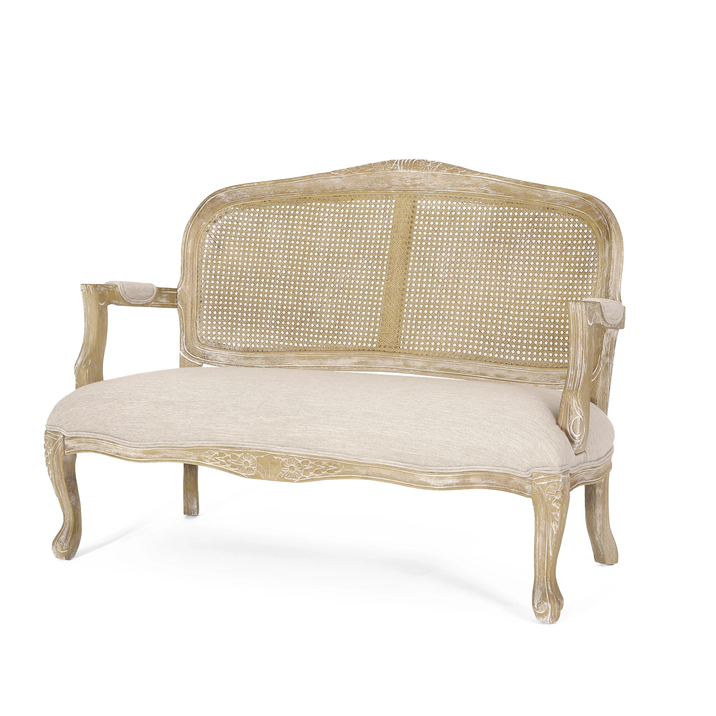 Wistar French Country Wood and Cane Loveseat - furnishings