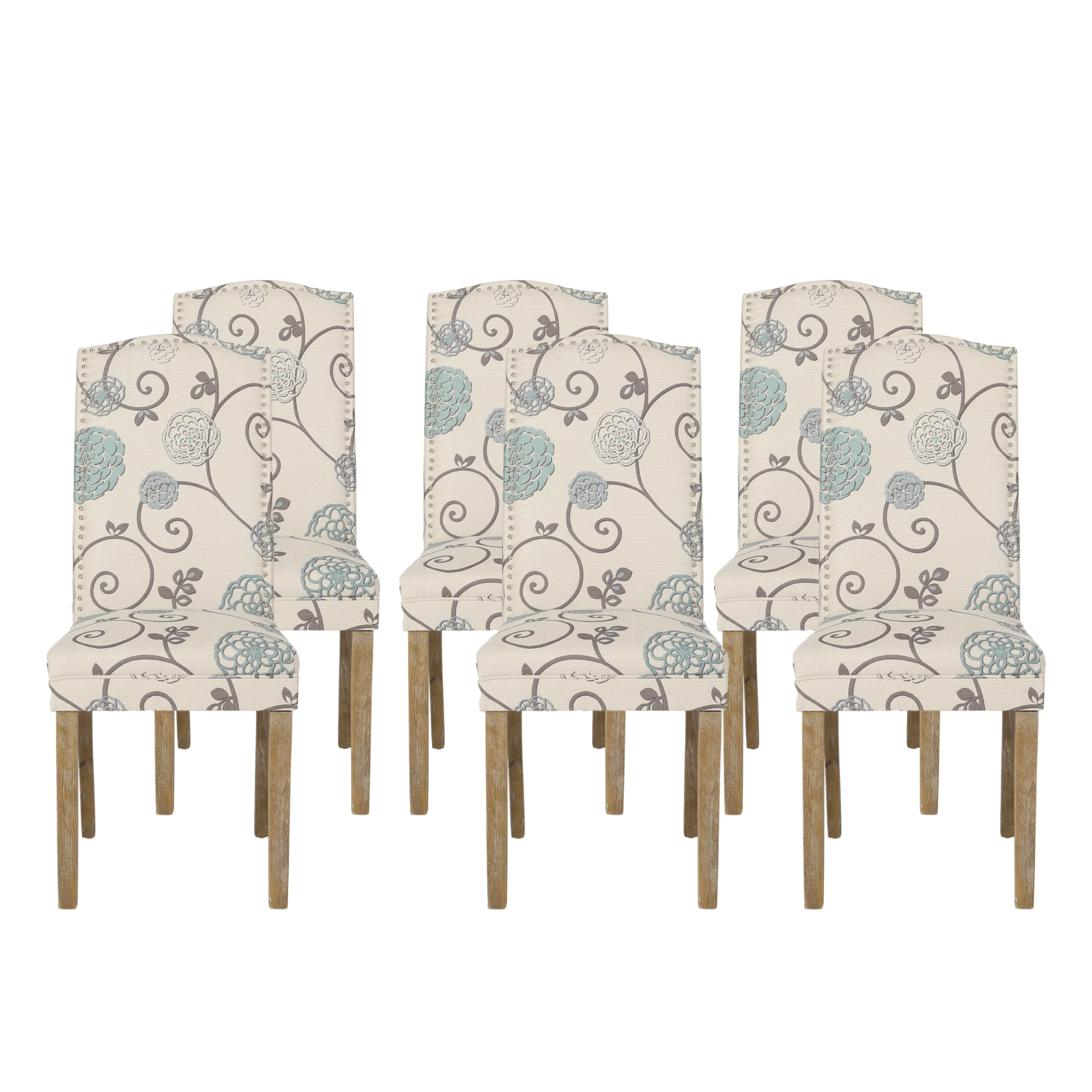 Geromin Contemporary Fabric Dining Chairs with Nailhead Trim, Set of 6 - furnishings