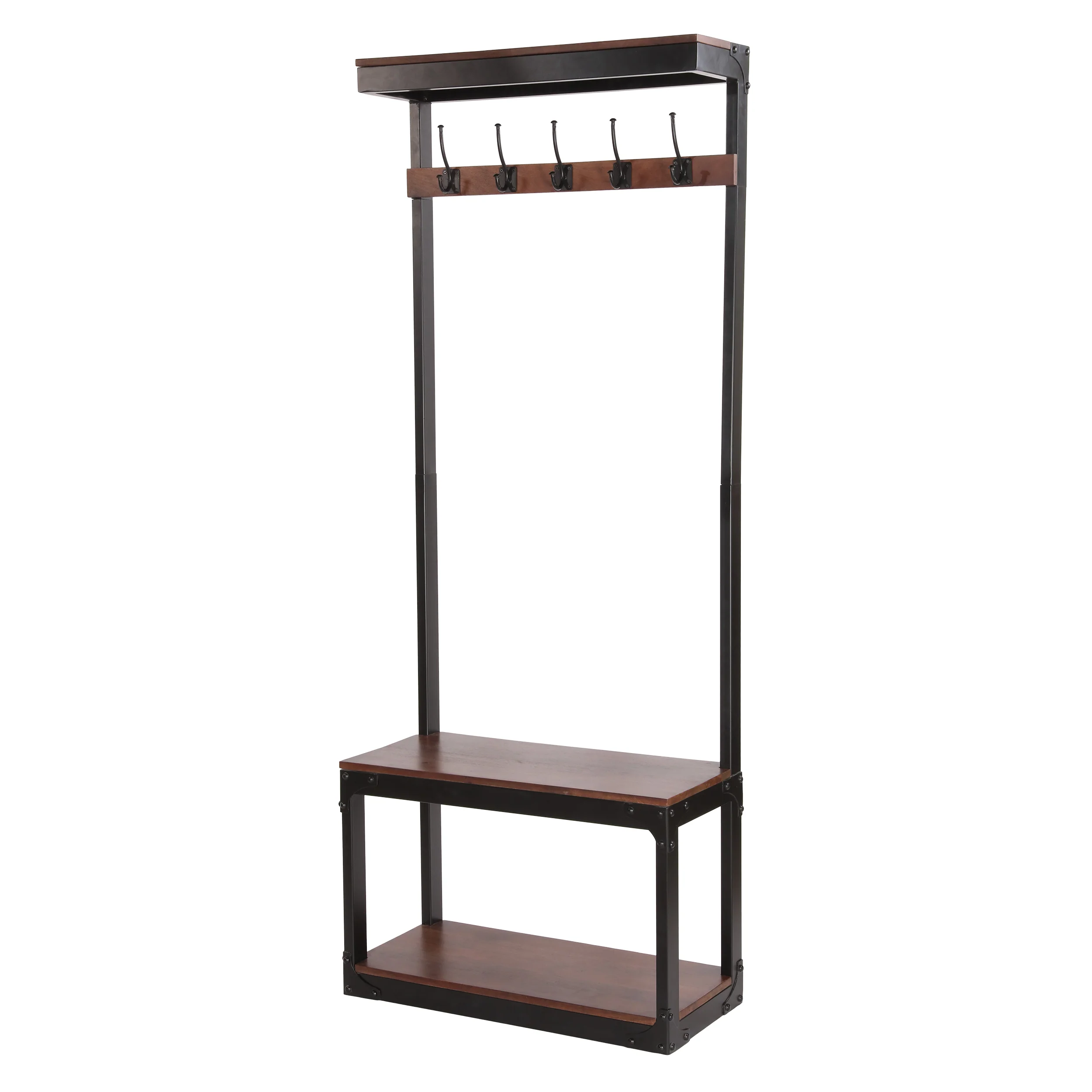 Chafin Willards Modern Industrial Handcrafted Mango Wood Coat Rack with Bench, Cafe Brown and Black - furnishings
