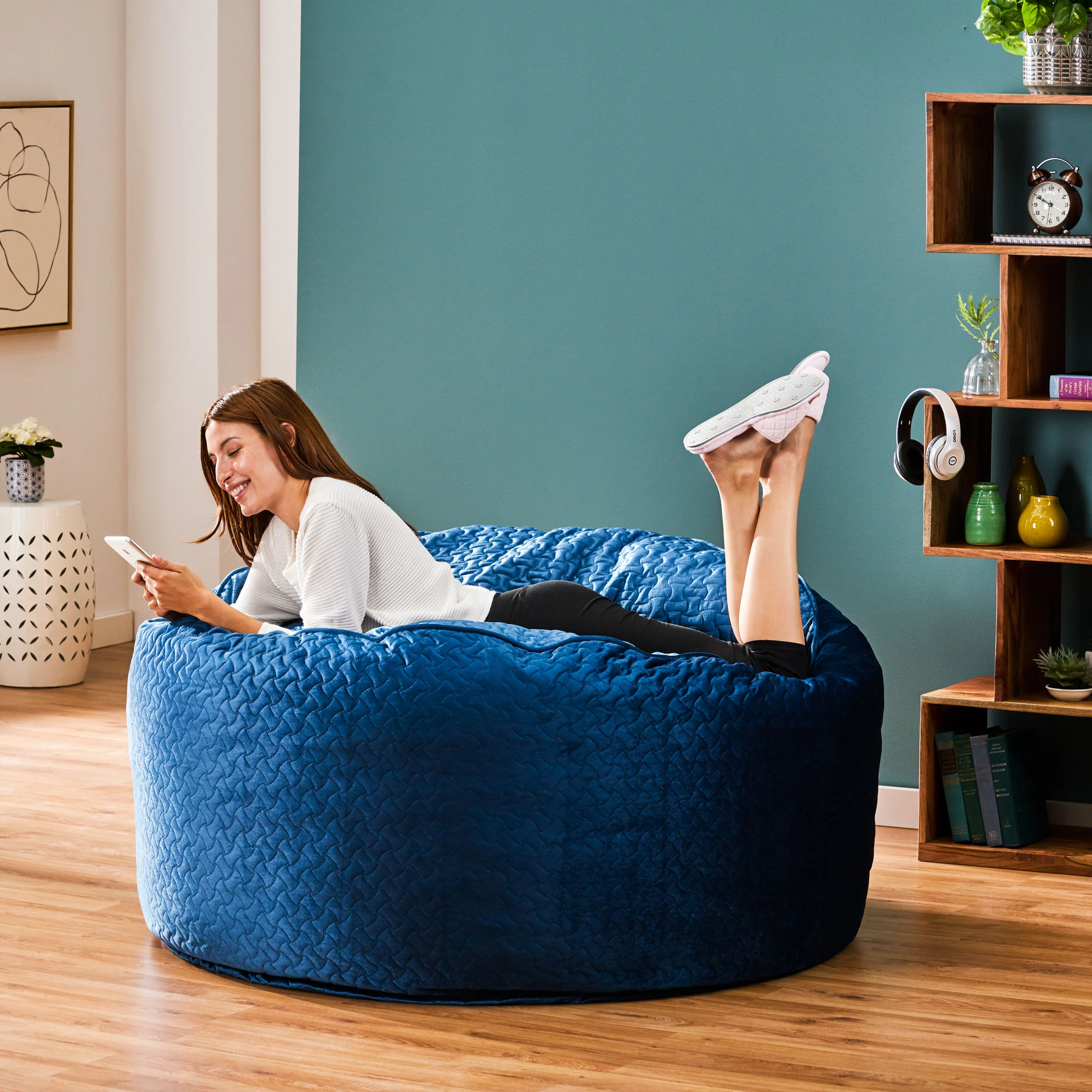 Vito Glam 4 Foot Velvet Quilt Patterned Beanbag - furnishings