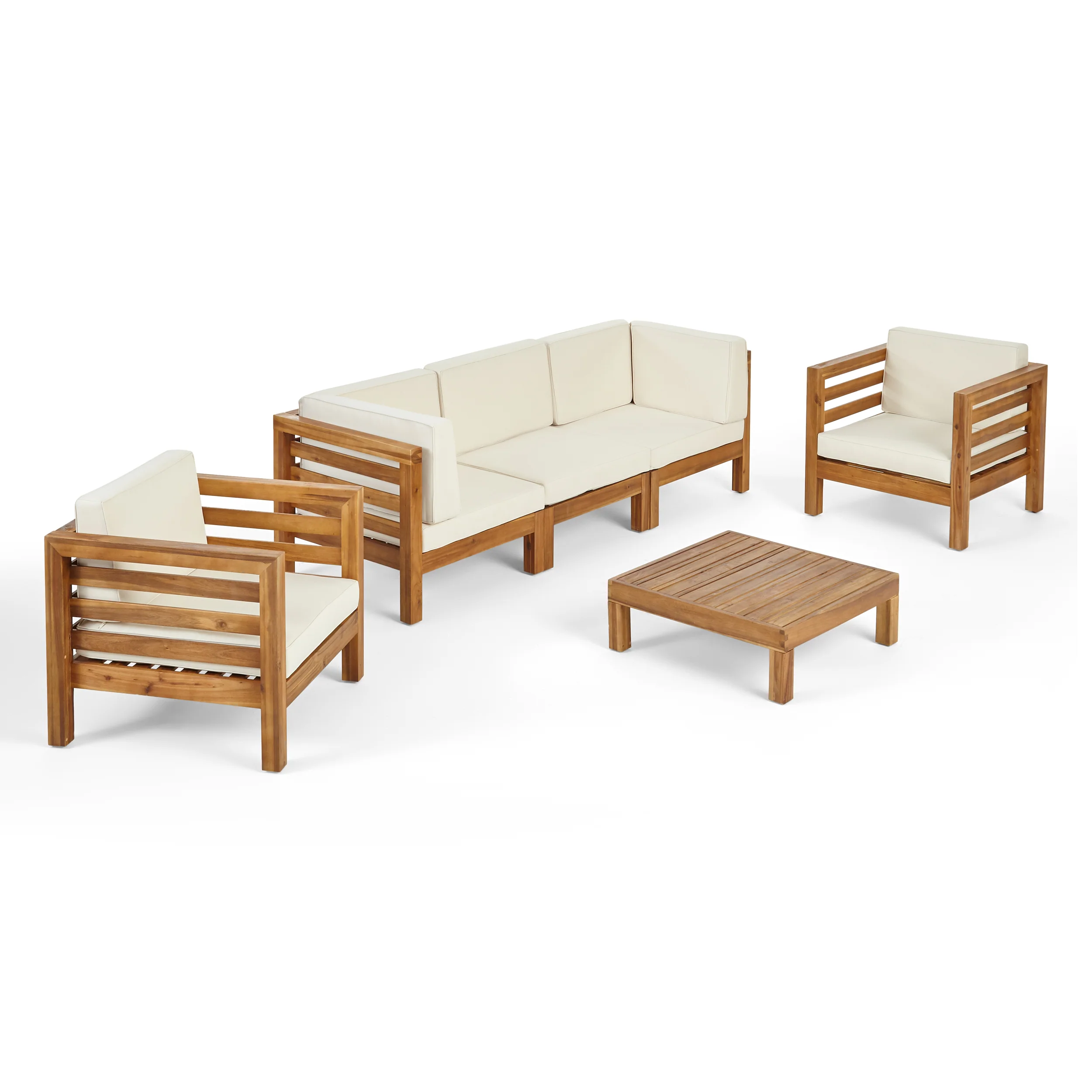 Emma Outdoor 5 Seater Acacia Wood Sofa Chat Set - furnishings