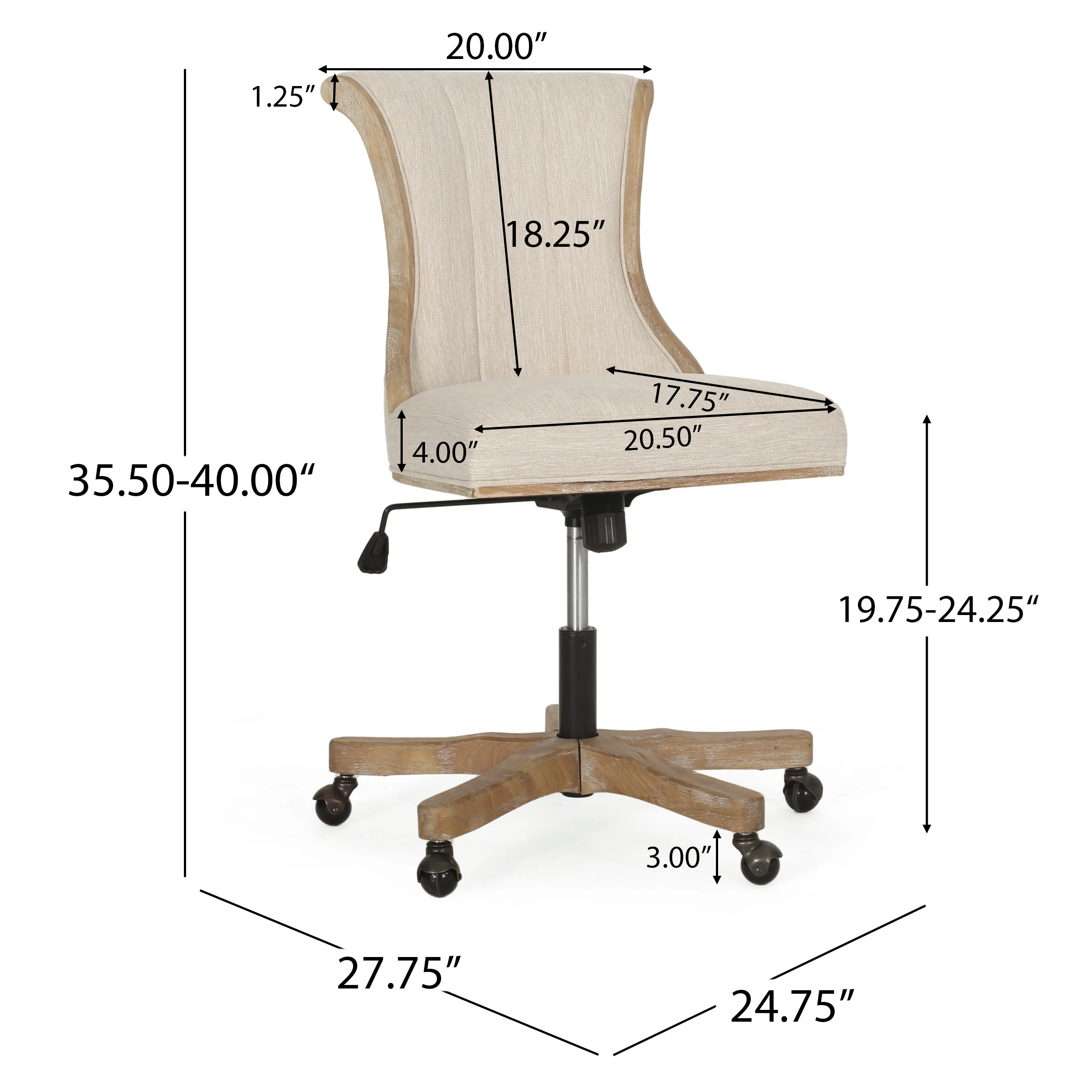 Andrea Contemporary Upholstered Roll Back Swivel Office Chair - furnishings
