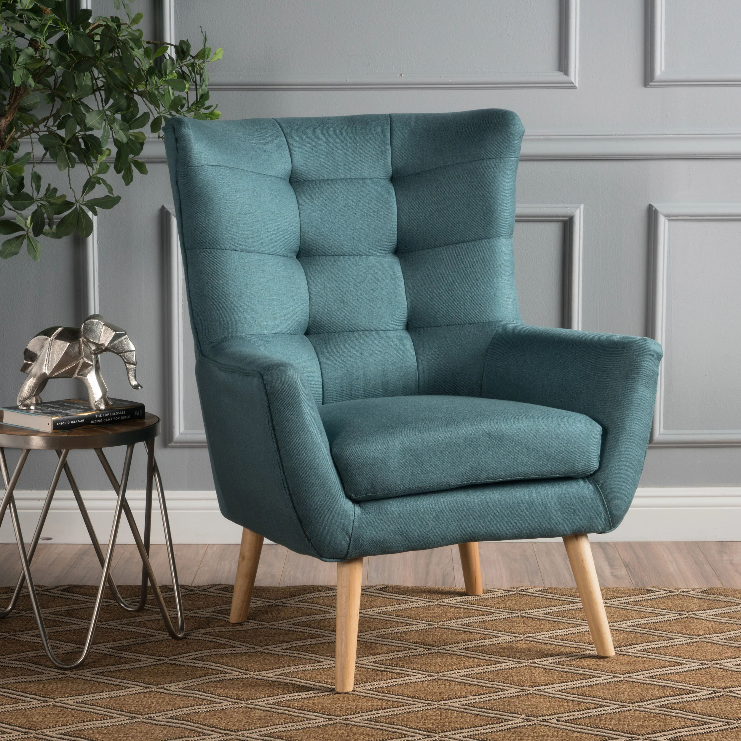 Temescal Mid Century Modern Dark Teal Fabric Accent Chair - furnishings