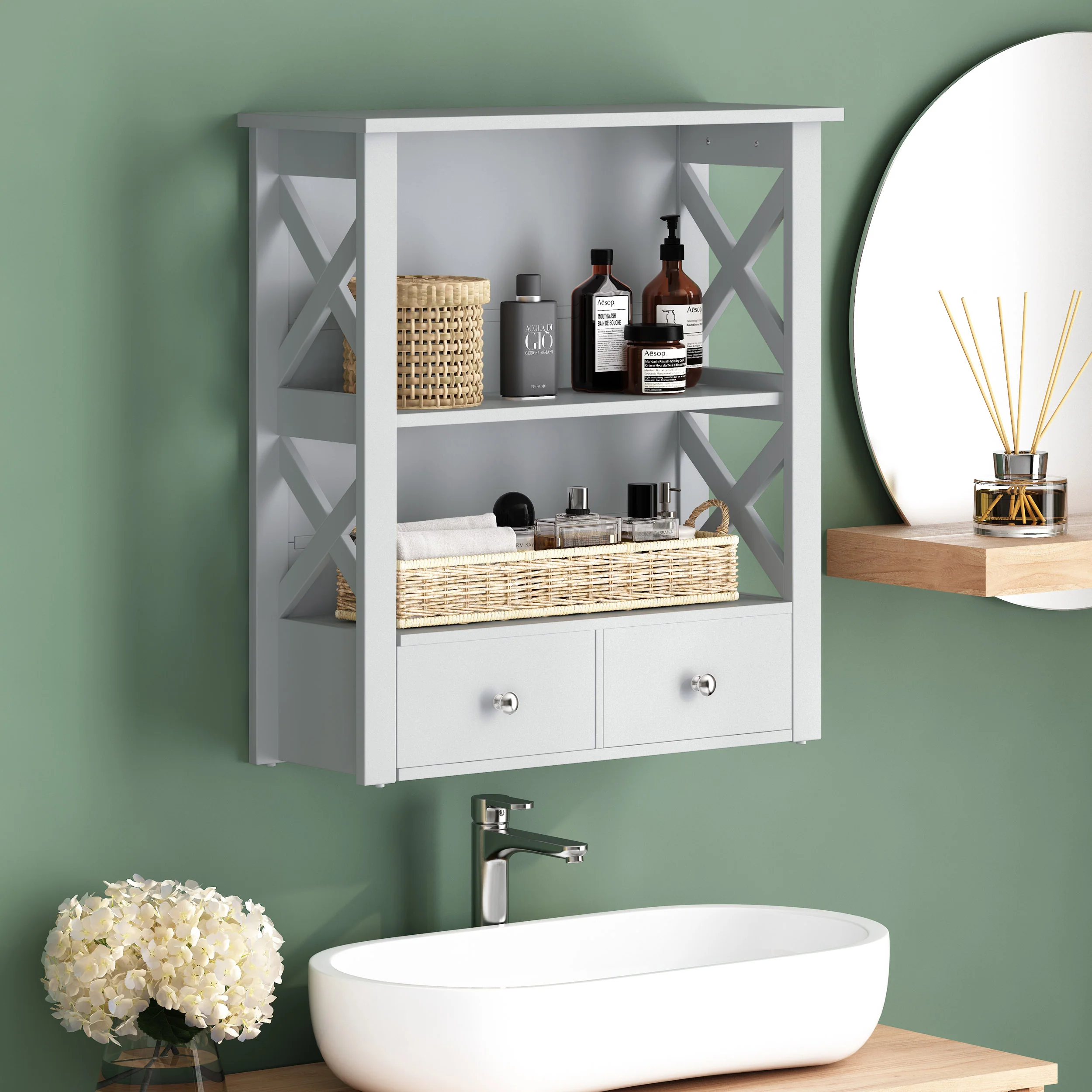 Lewis Modern Wall-Mounted Bathroom Storage Cabinet with Drawers - furnishings