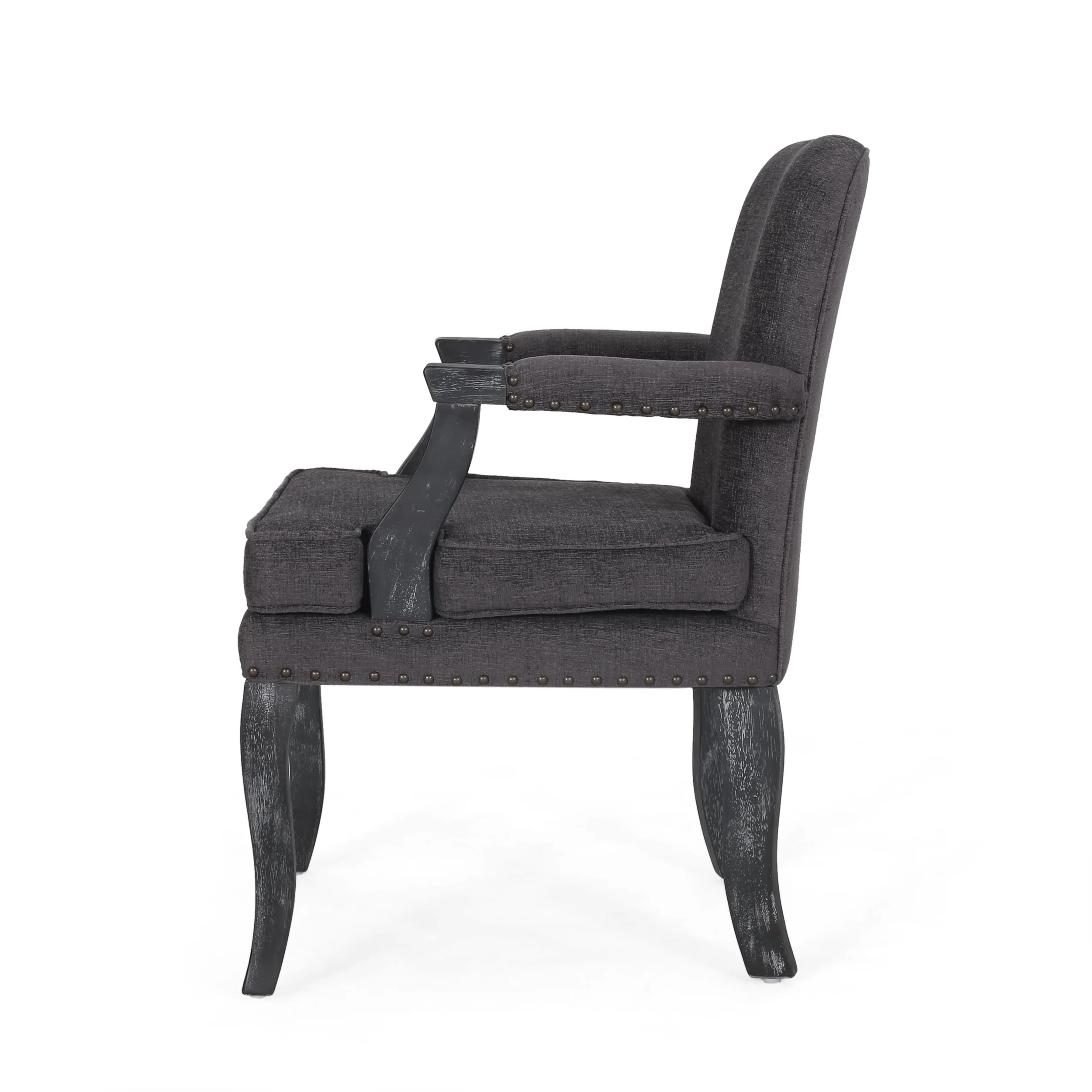 Tim French Country Upholstered Dining Arm Chair with Nailhead Trim - furnishings
