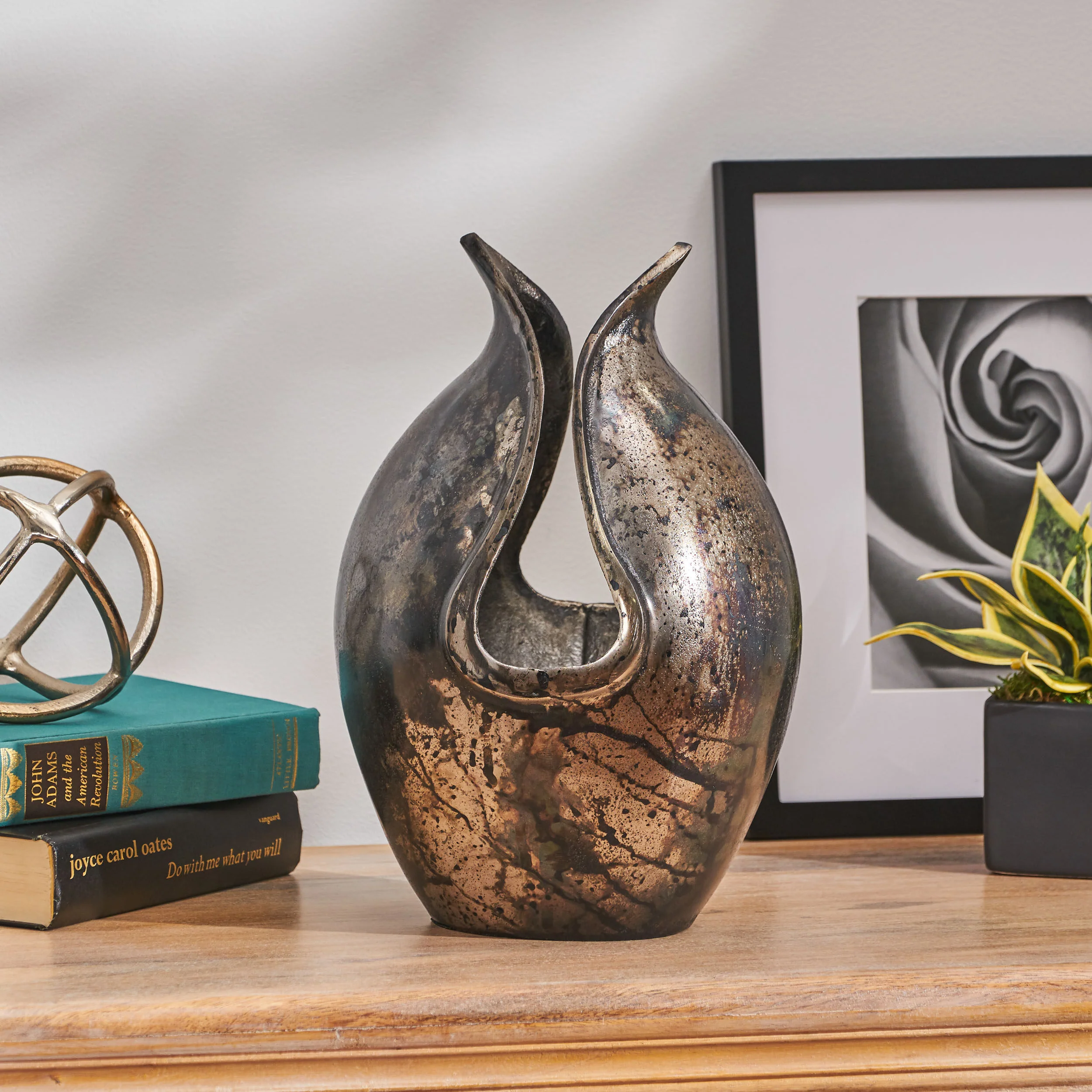 Thiago Handcrafted Aluminum Decorative Vase, Charcoal - furnishings