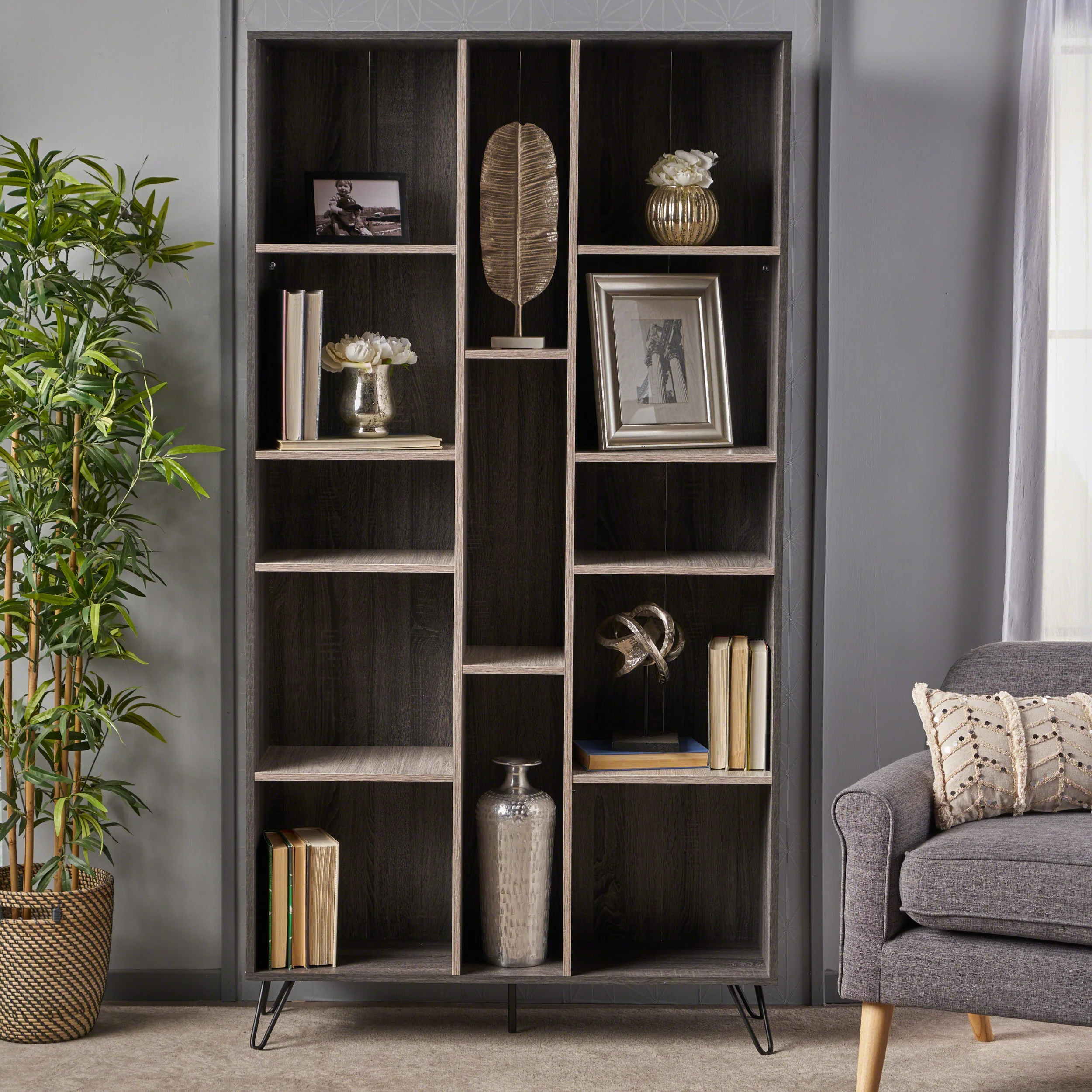 Vivian  Mid Century Modern Hairpin Legs Bookshelf - furnishings