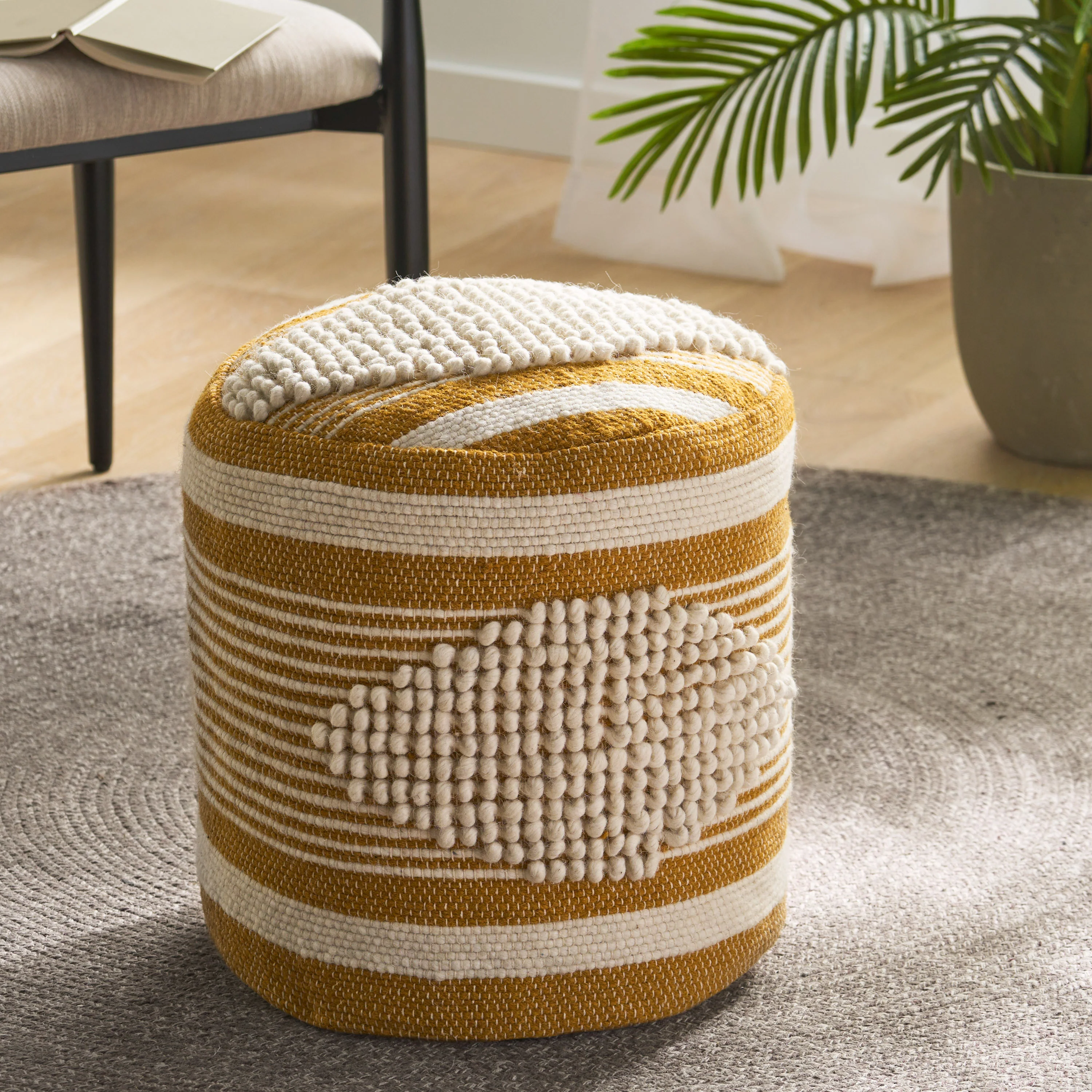Villard Boho Handcrafted Fabric Cylinder Pouf - furnishings