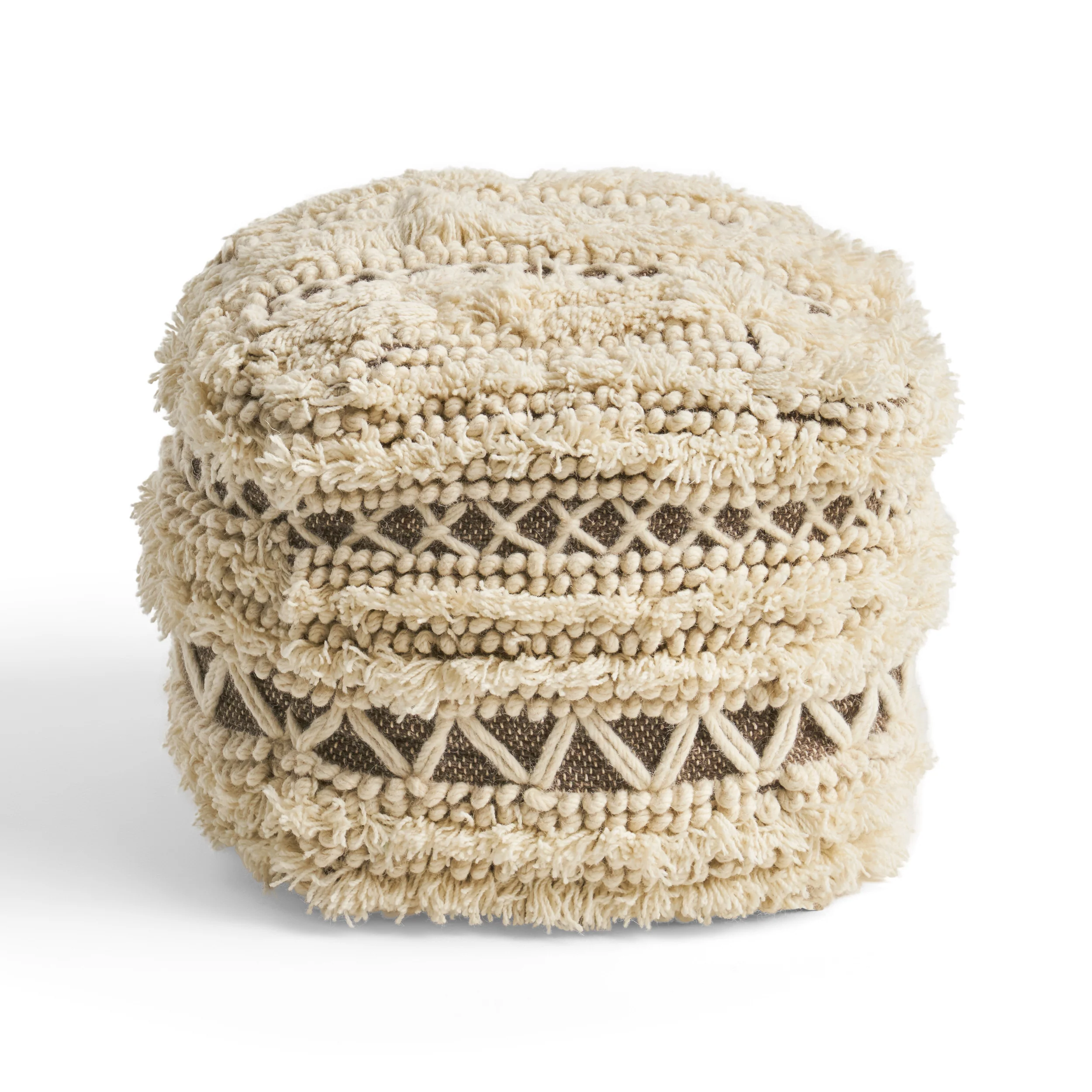 Korey Boho Wool and Cotton Ottoman Pouf - furnishings