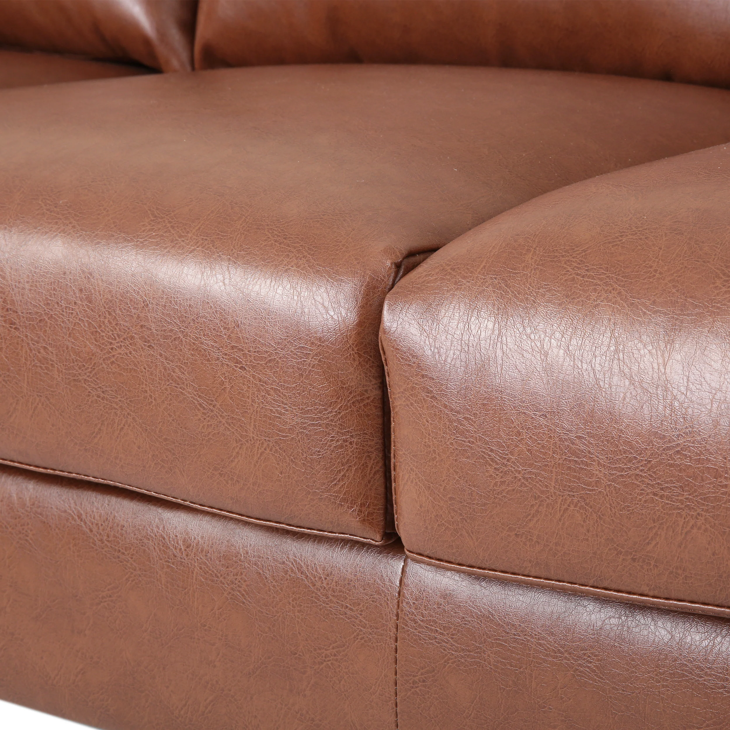 Syosset Modern Faux Leather 3 Seater Sofa with Pillows - furnishings