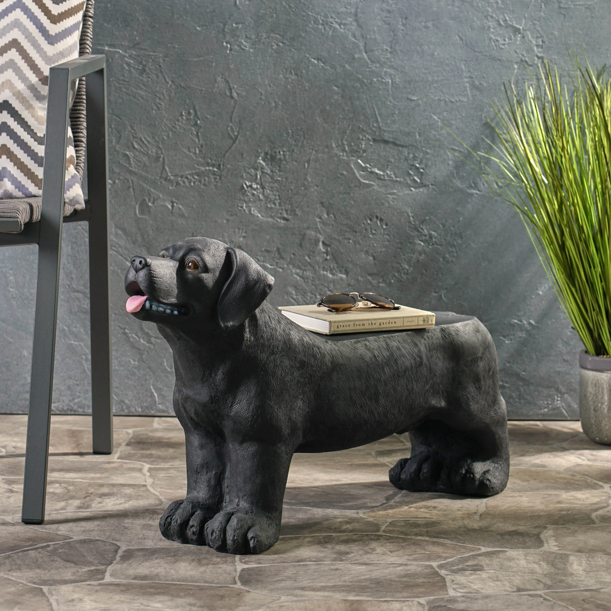 Cullimore Outdoor Labrador Dog Garden Bench, Matte Black - furnishings