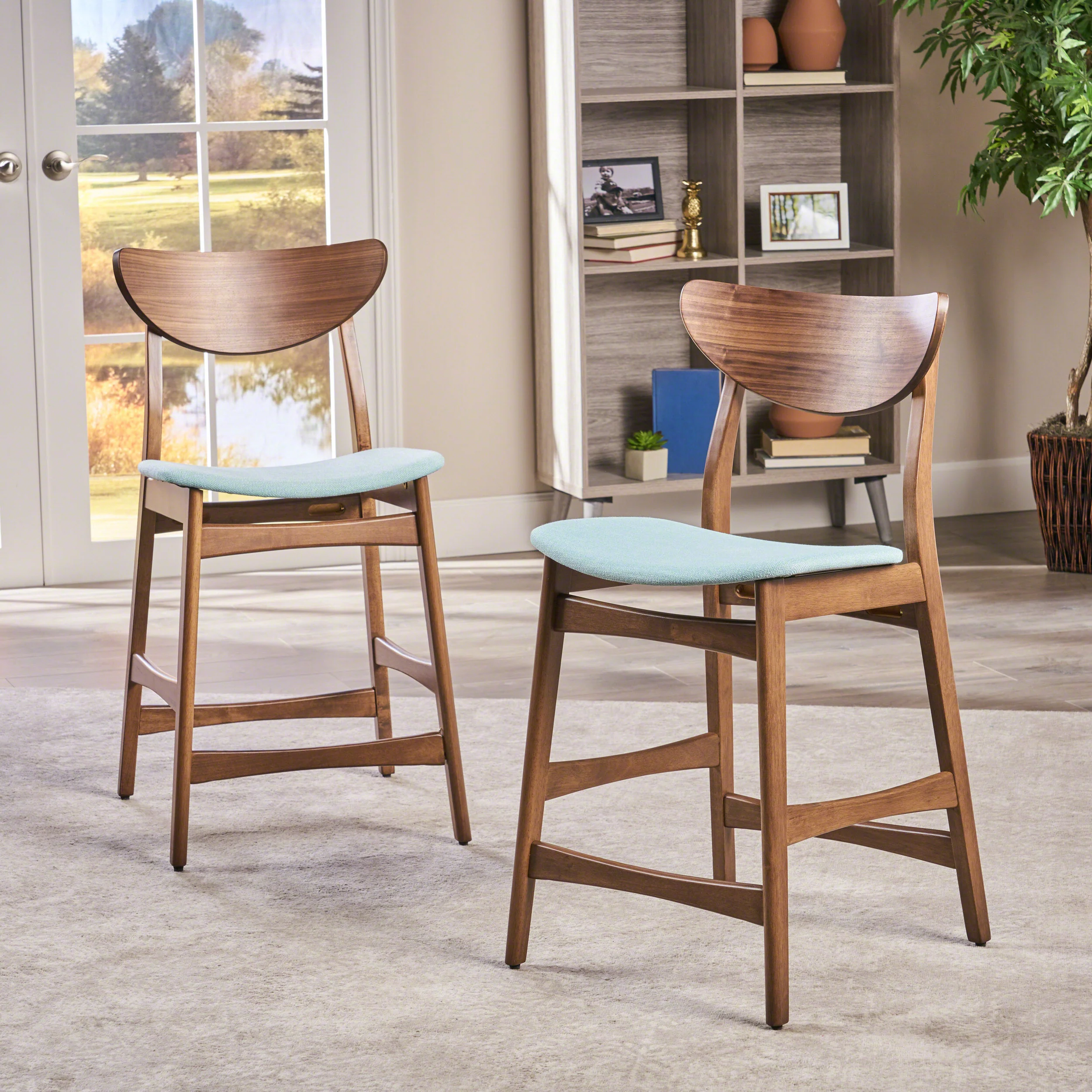 Molle Walnut Finish Mid-Century Modern 24-Inch Counter Stools (Set of 2) - furnishings