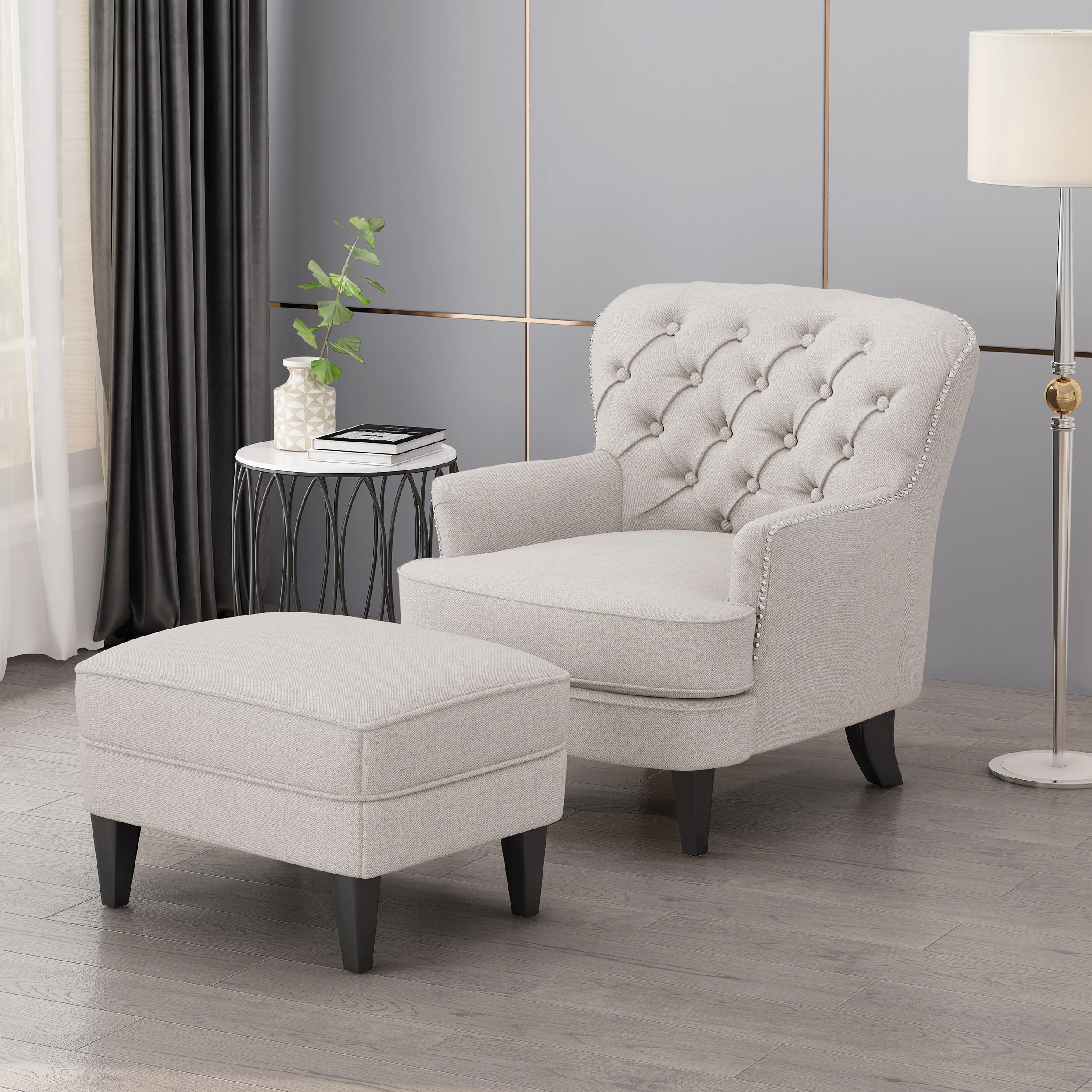 Jaxen Contemporary Tufted Fabric Club Chair and Ottoman Set - furnishings