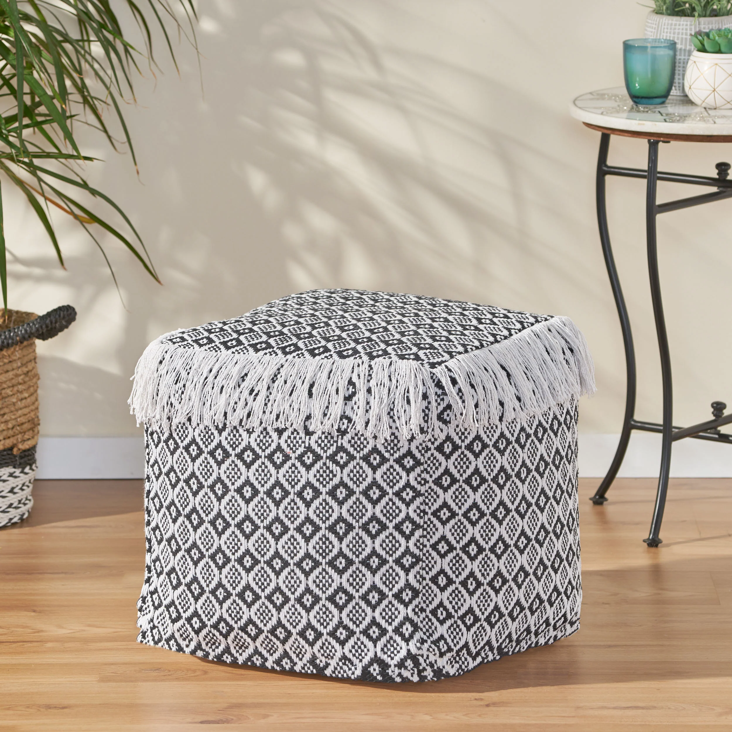 Derrin Boho Fabric Cube Pouf - furnishings