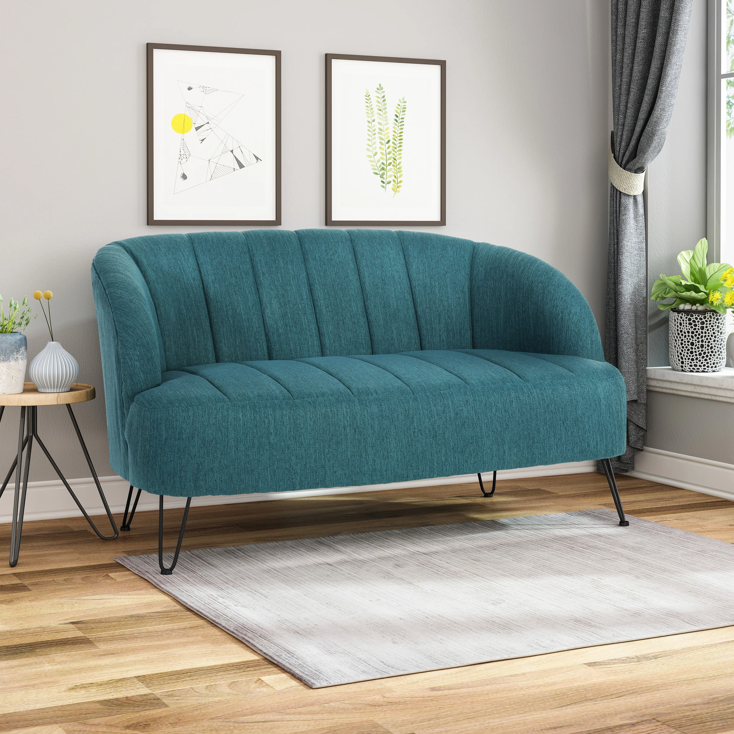 Kyra Modern Fabric Settee with Hairpin Legs - furnishings