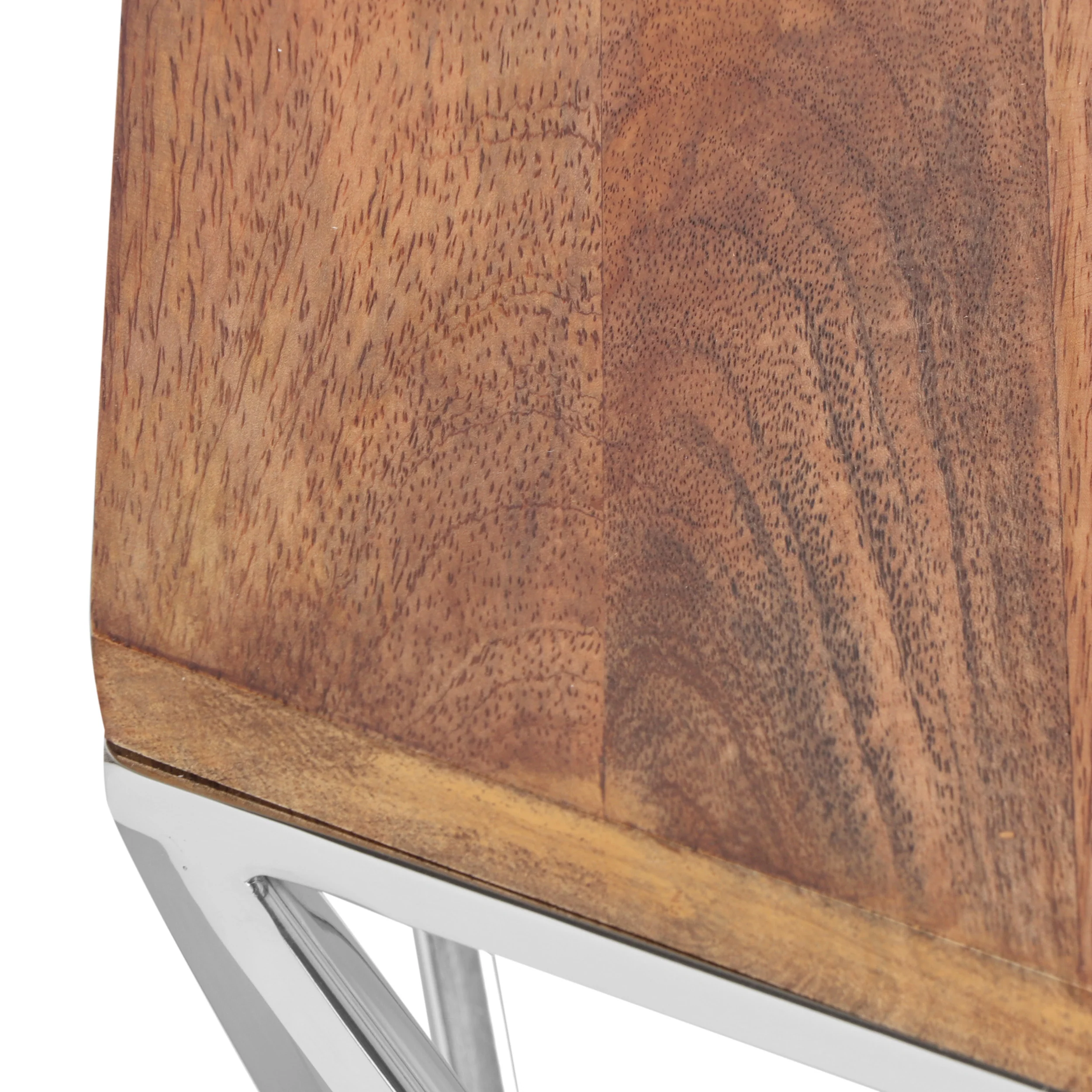 Bellion Rustic Glam Handcrafted Mango Wood Side Table, Walnut and Polished Nickel - furnishings
