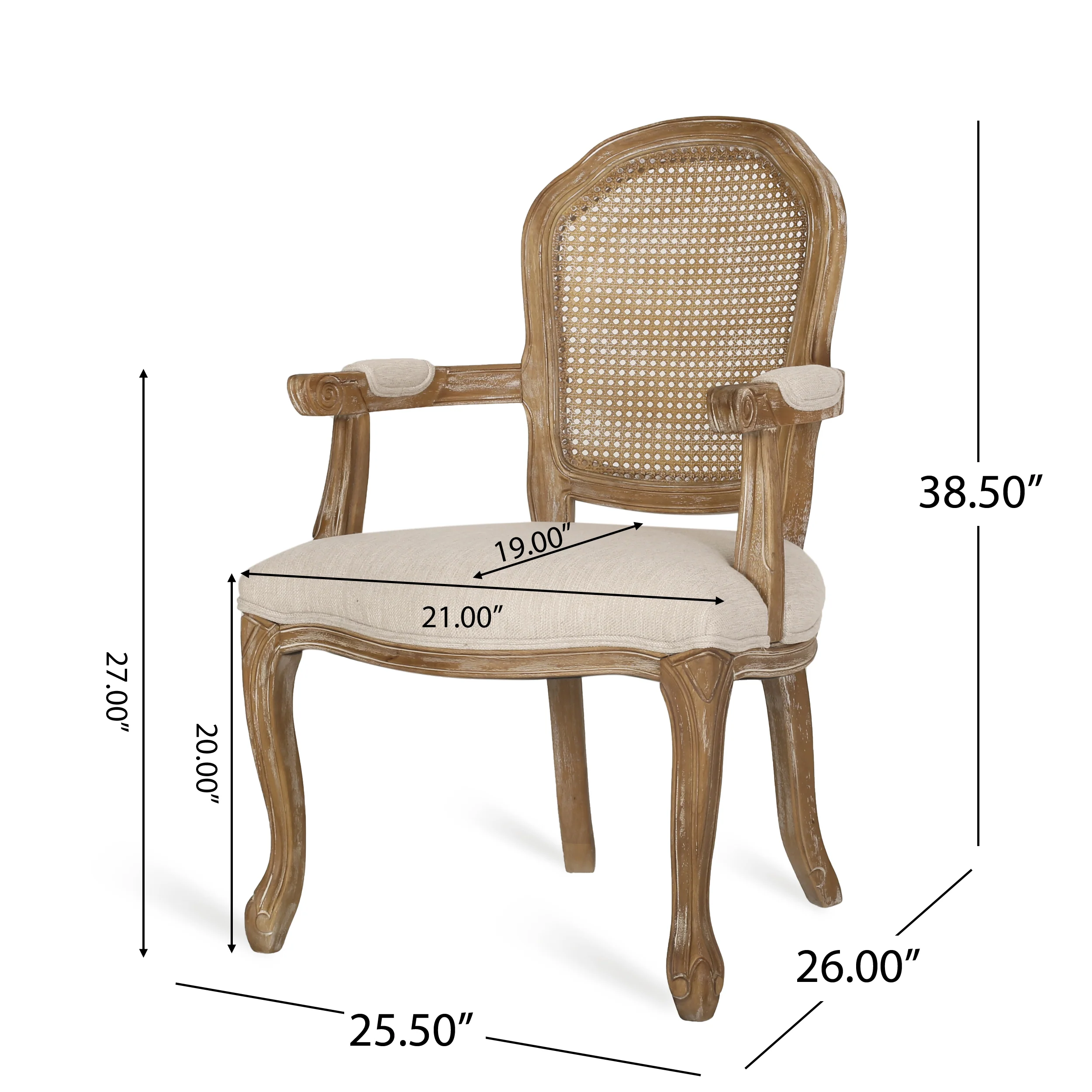 Fescue French Country Fabric Upholstered Wood and Cane Expandable 7 Piece Dining Set - furnishings