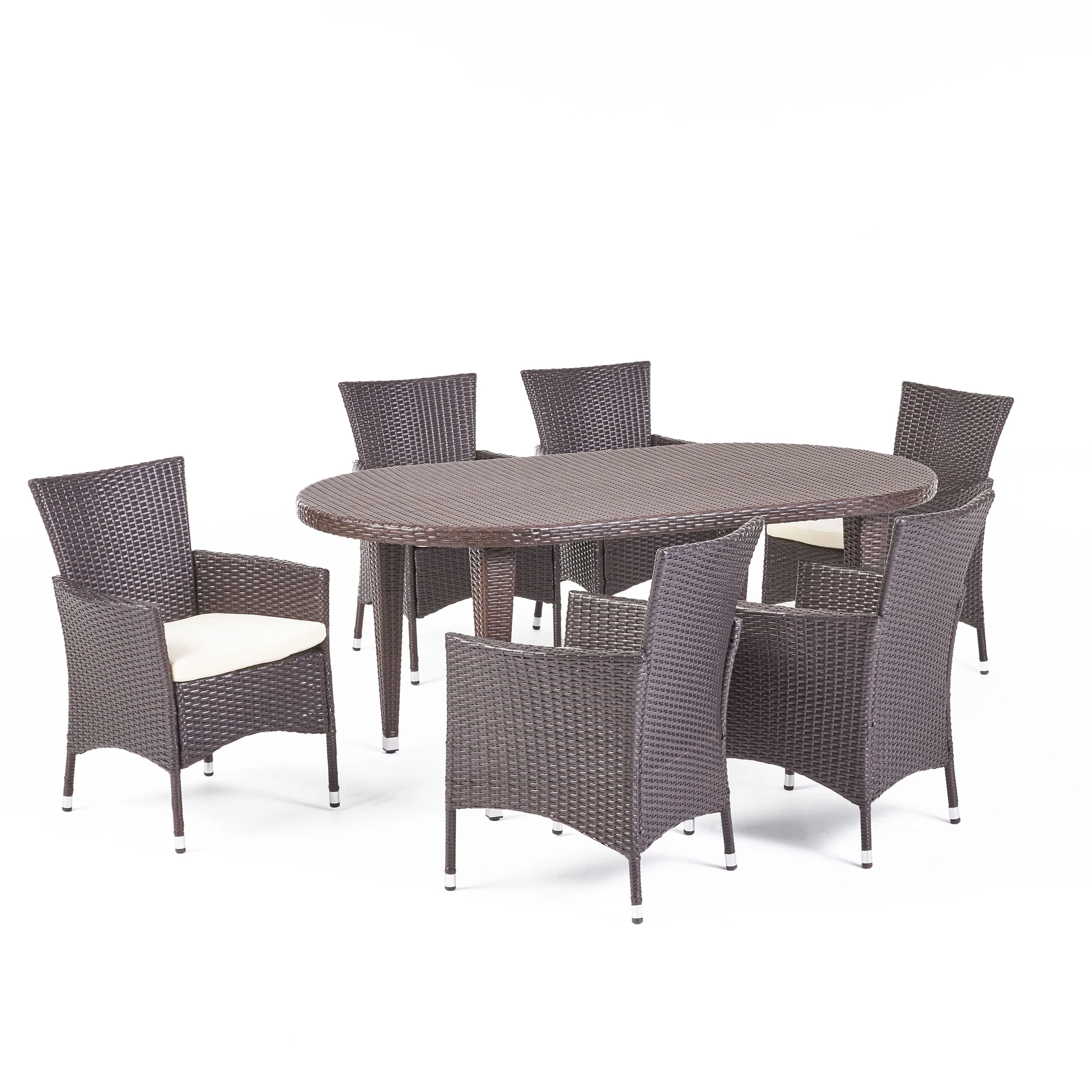 Vinne Outdoor 7 Piece Multi-brown Wicker Oval Dining Set - furnishings