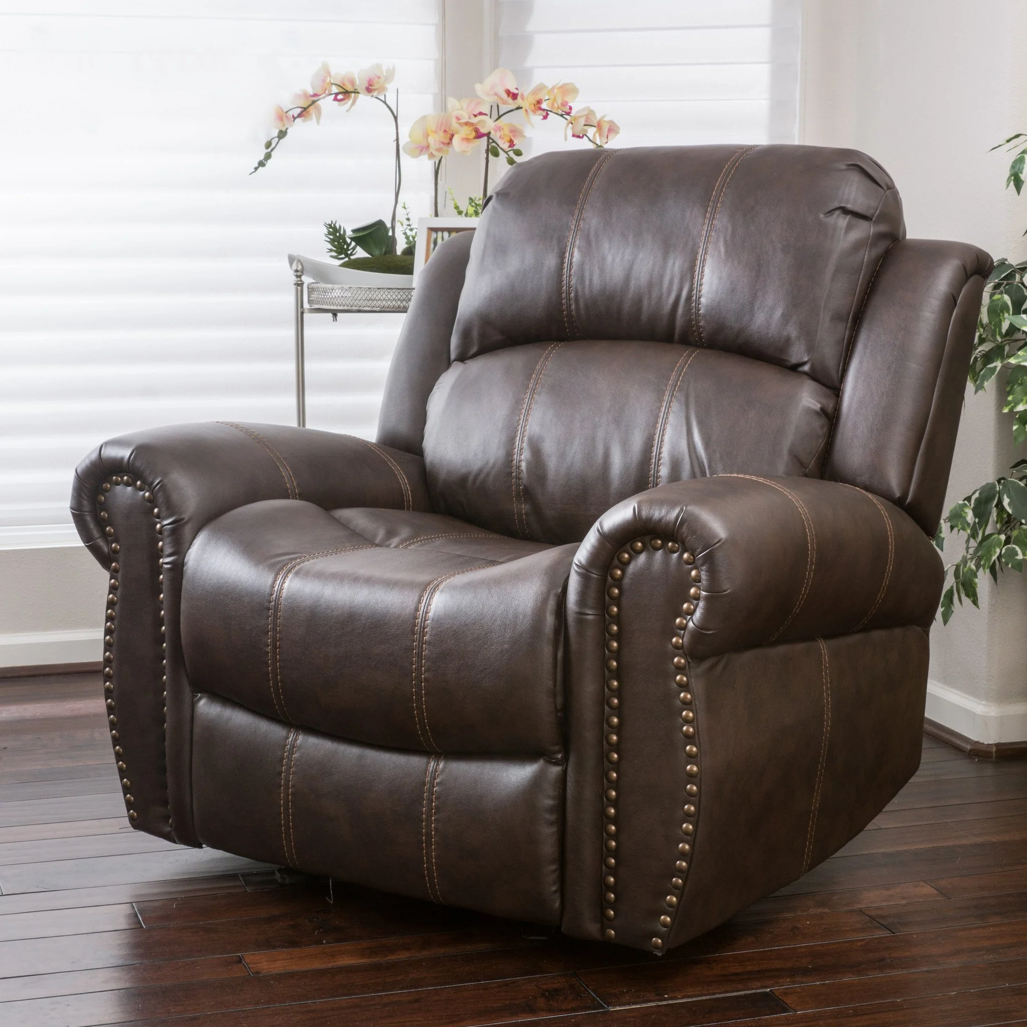 Harbor Brown Leather Glider Recliner Club Chair - furnishings