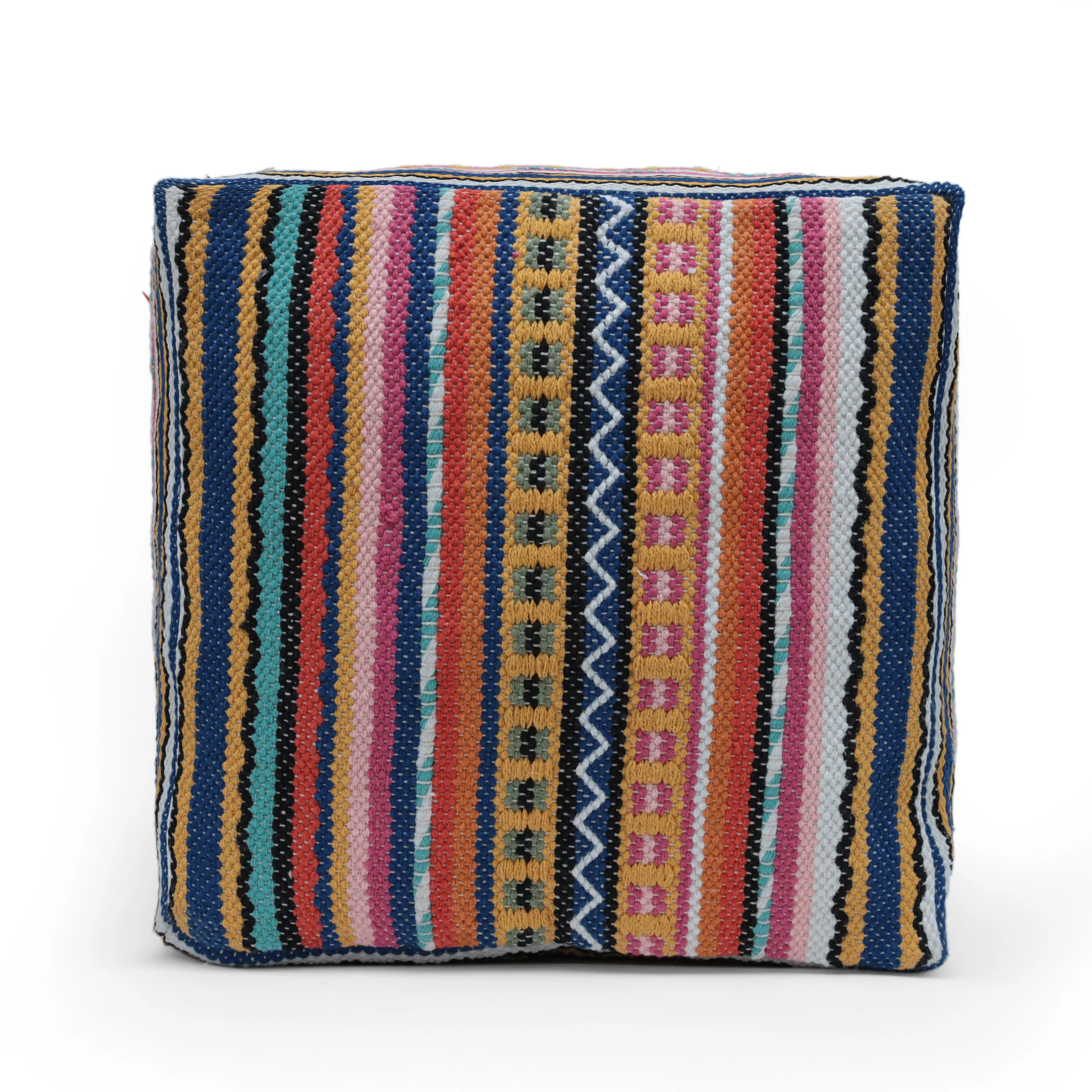 Hilliard Boho Handcrafted Peruvian Print Cube Pouf - furnishings