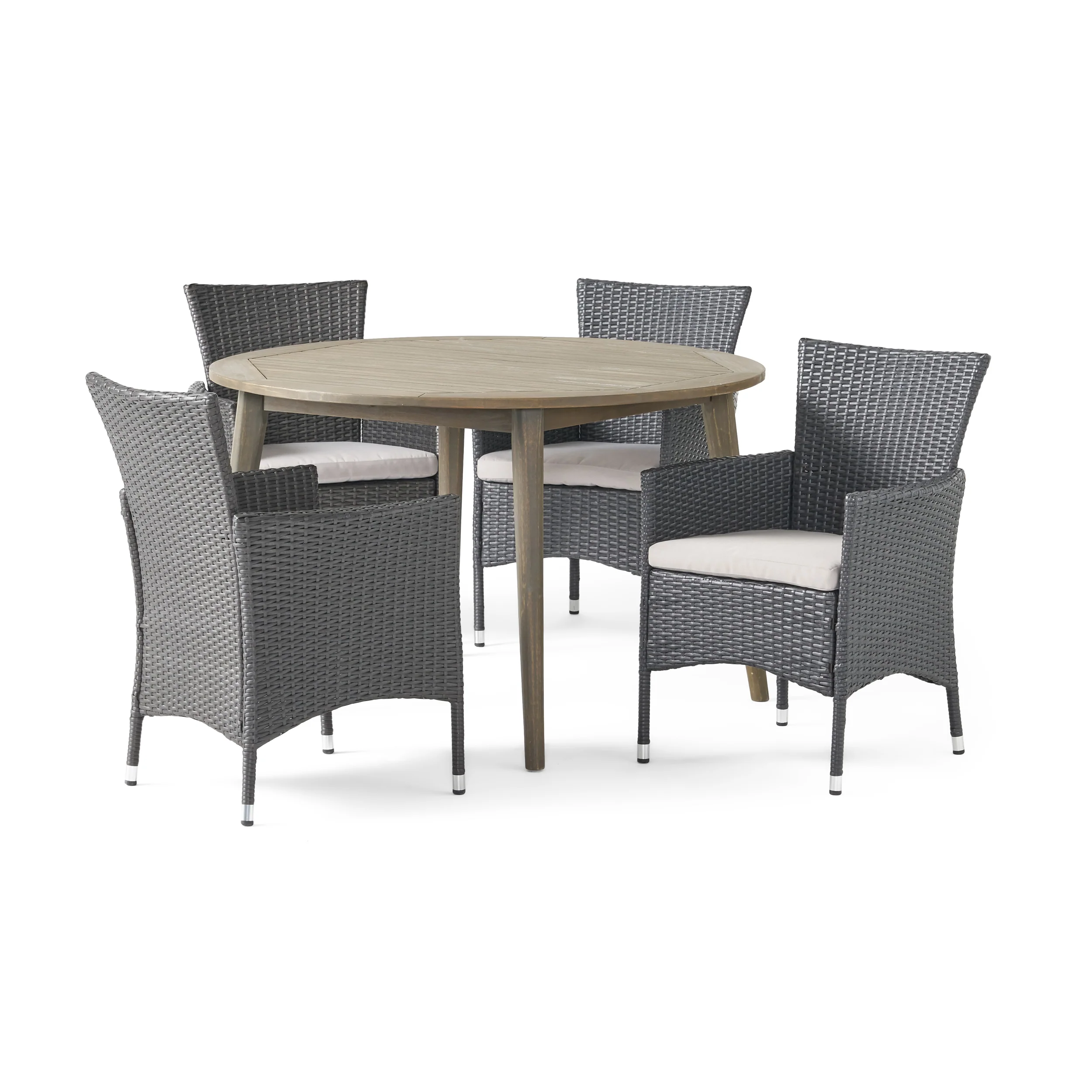 Hearn Outdoor 5 Piece Wood and Wicker Dining Set - furnishings