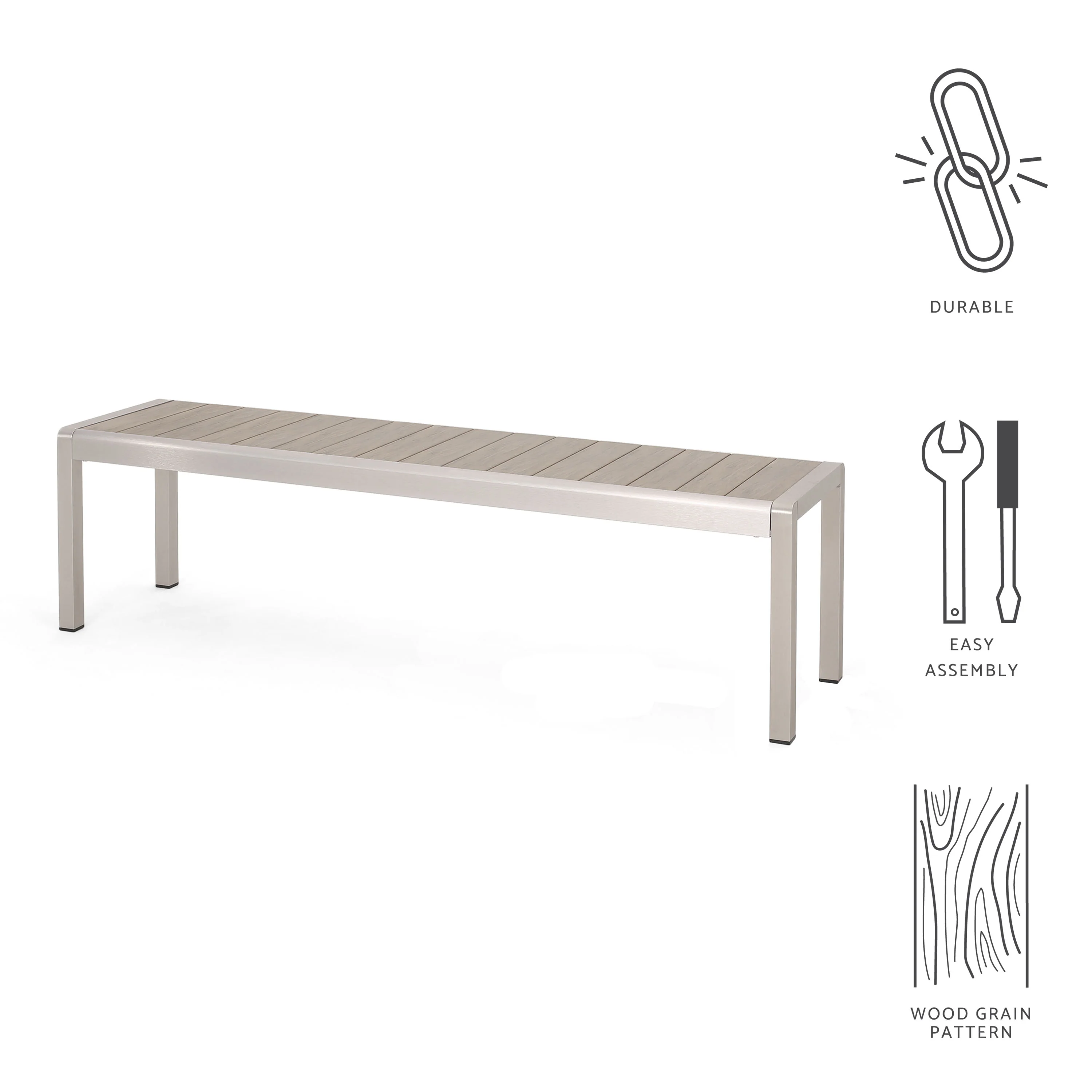 Cherie Outdoor Modern Aluminum Dining Bench with Faux Wood Seat - furnishings