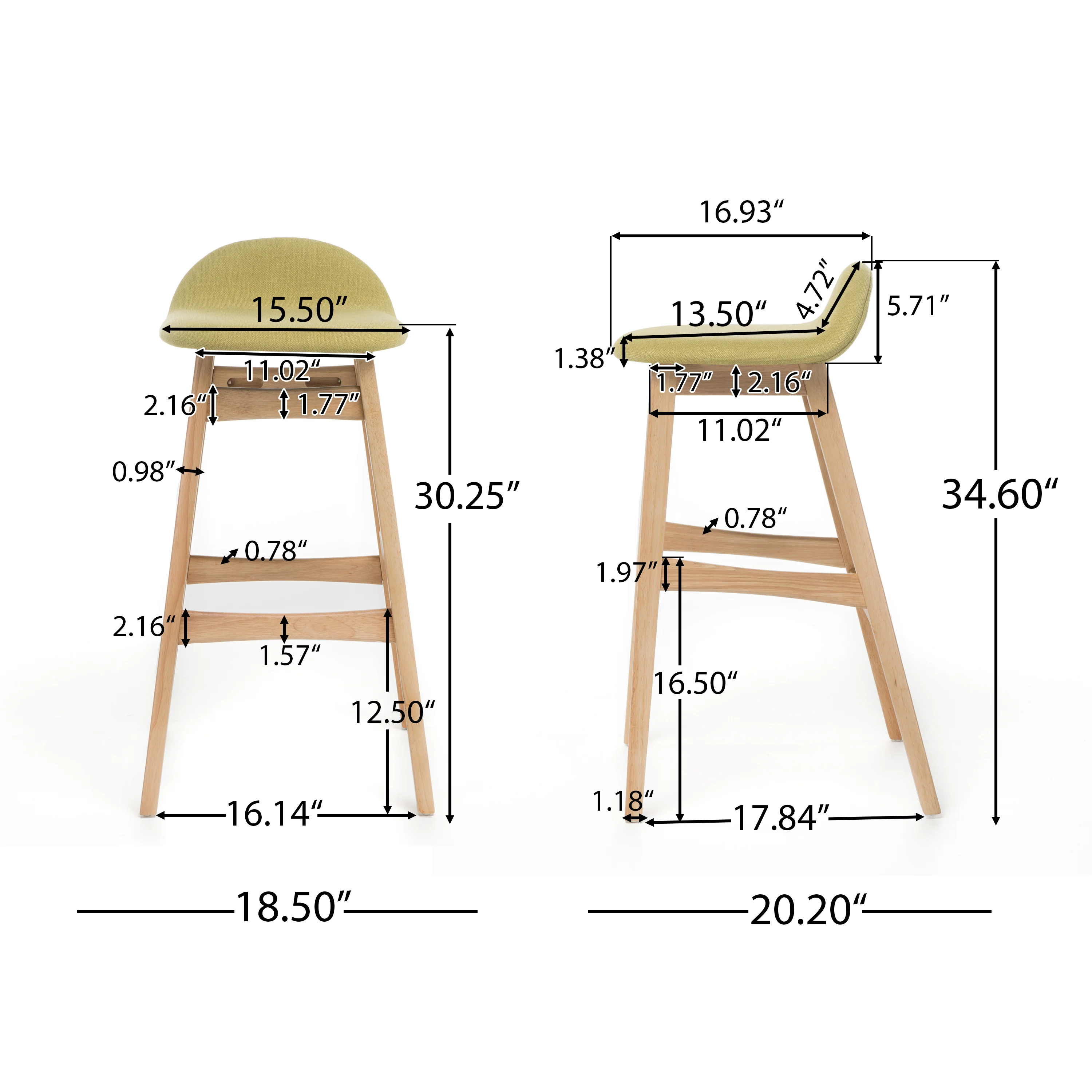 Margaret Green Tea Fabric/ Oak Finish 30-Inch Bar Stool (Set of 2) - furnishings