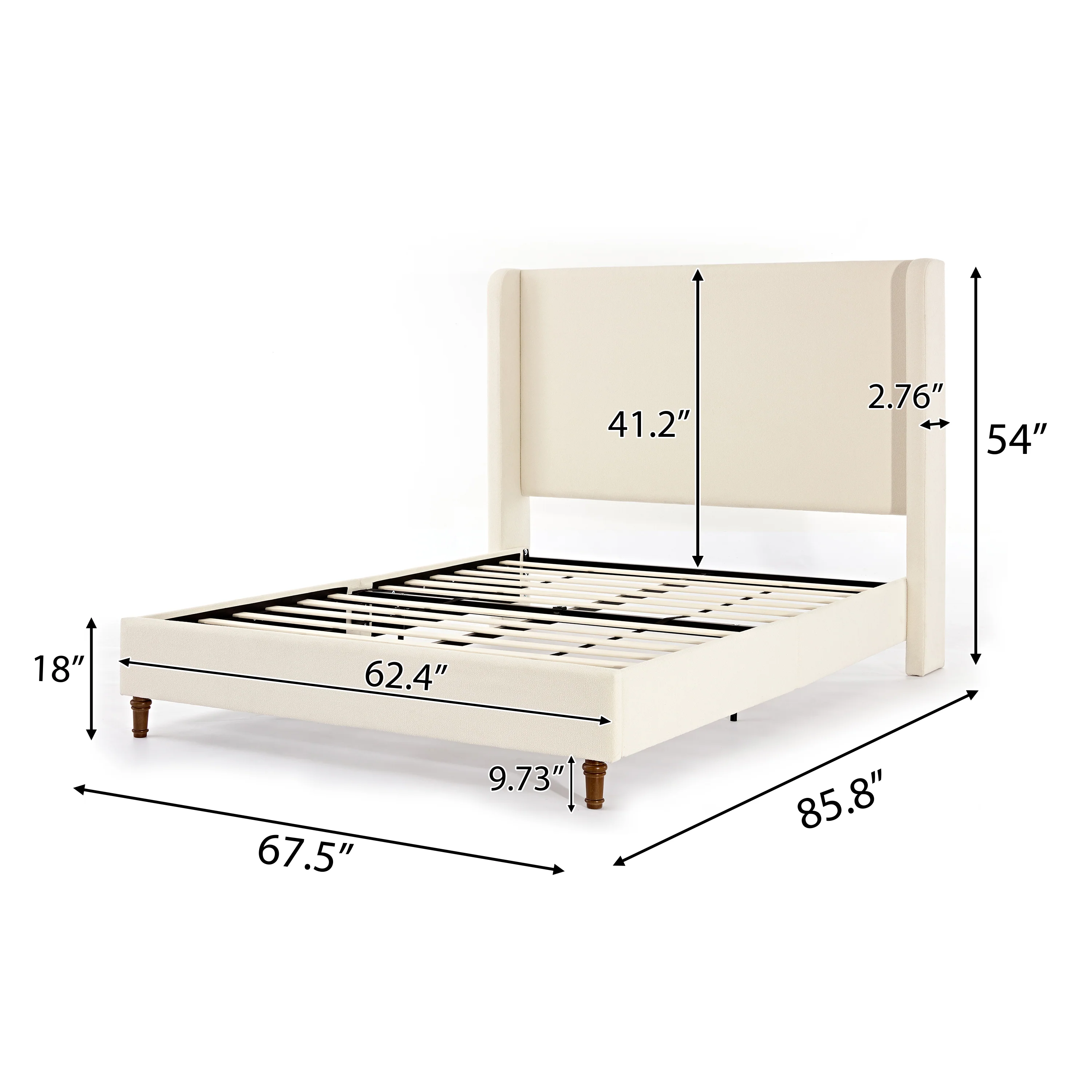 Bohdi Queen Indoor Upholstered Metal Tall Headboard Bed with Wingback - furnishings
