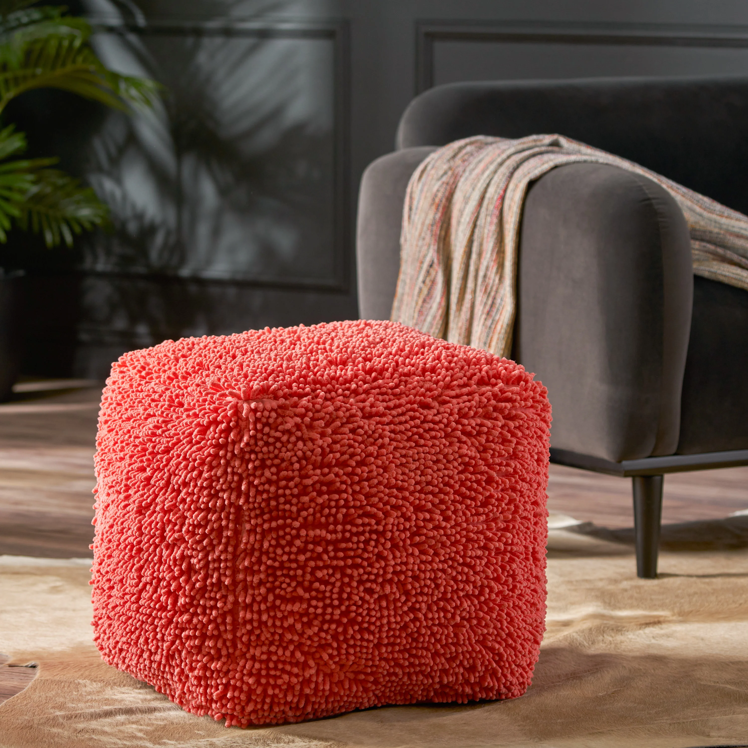 Moloney Modern Microfiber Chenille Square Pouf - furnishings