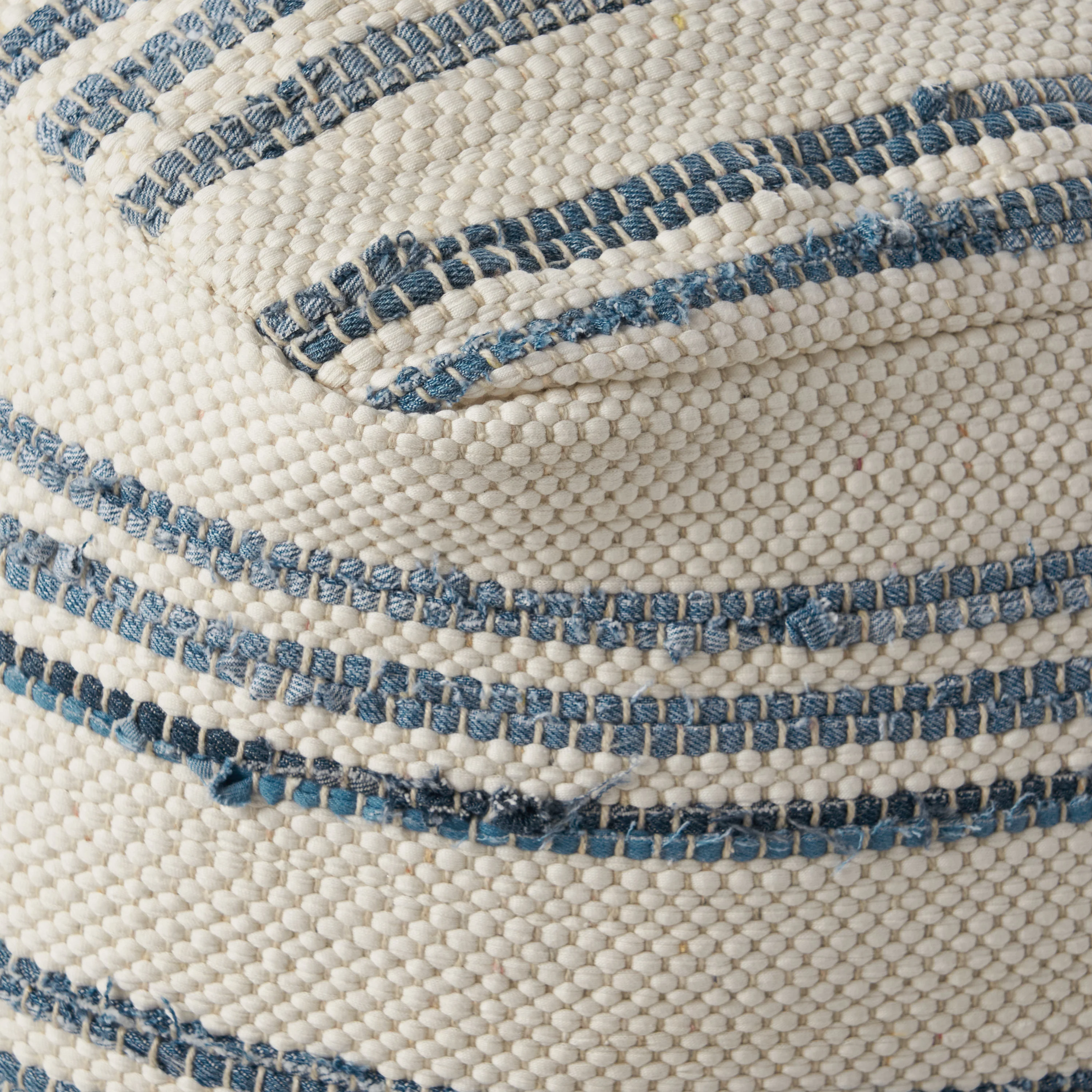 Althea Large Square Casual Pouf, Boho, Blue and White Recycled Denim and Chindi - furnishings