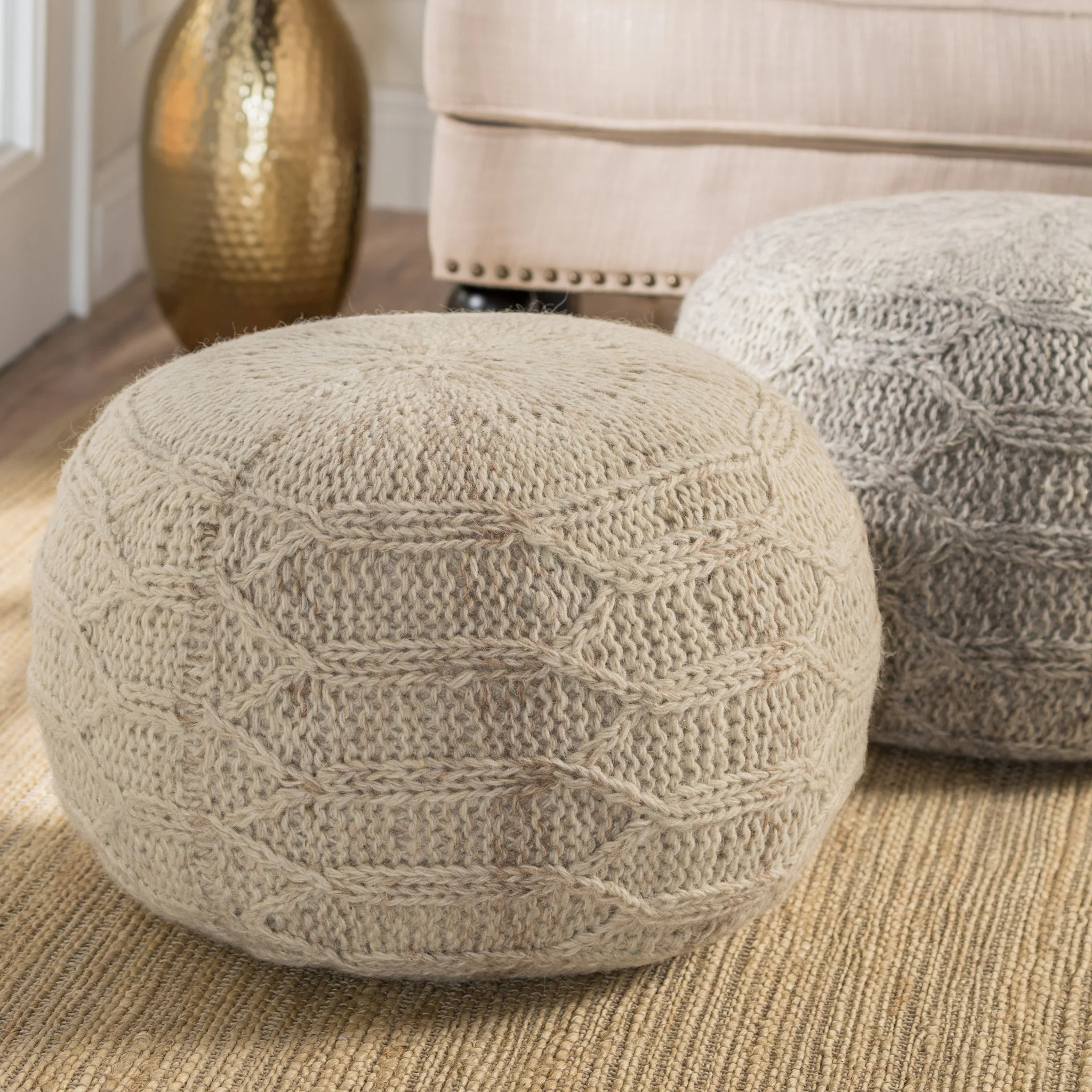 Magnolia Handcrafted Boho Fabric Pouf - furnishings