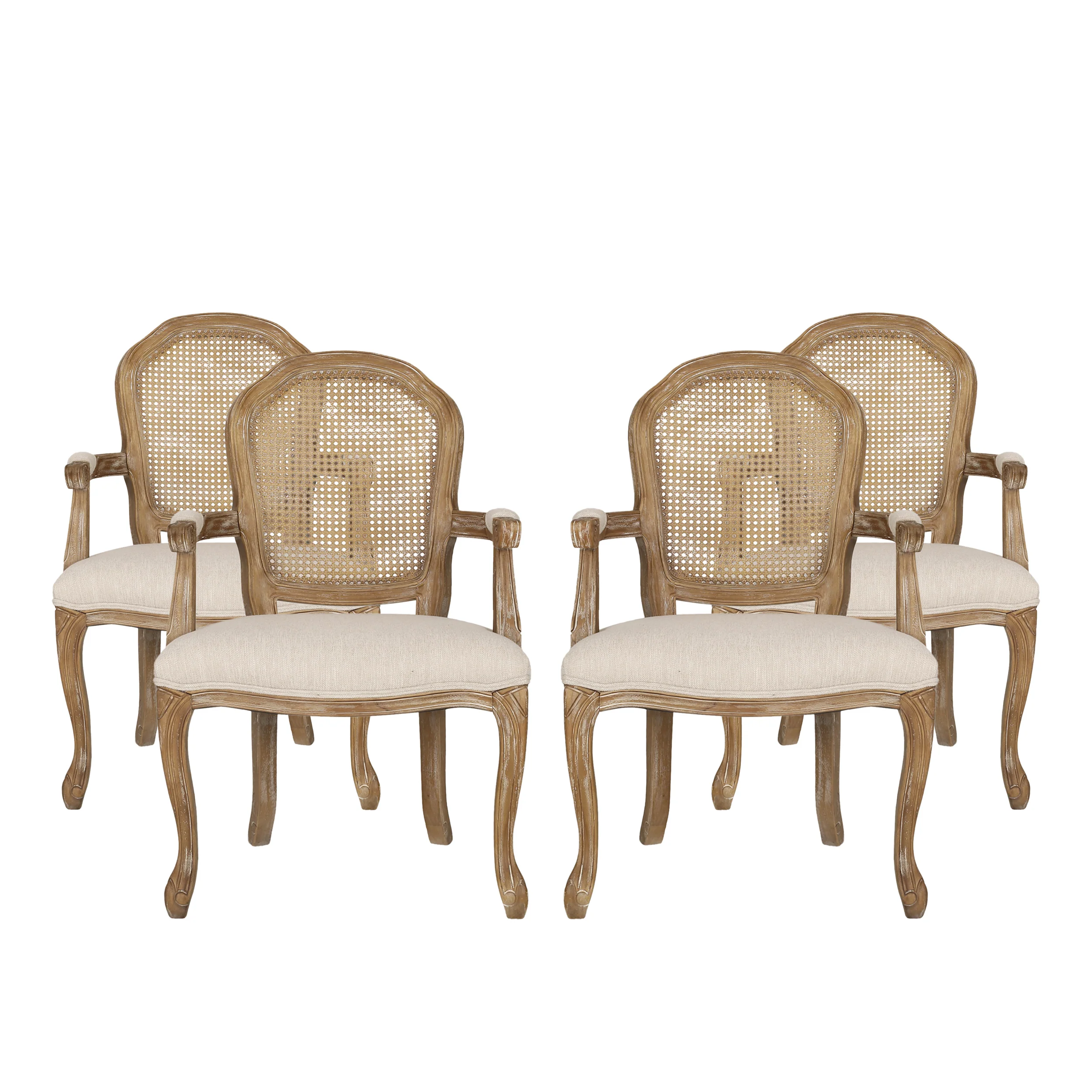 Mariette French Country Wood and Cane Upholstered Dining Chair, Set of 4 - furnishings