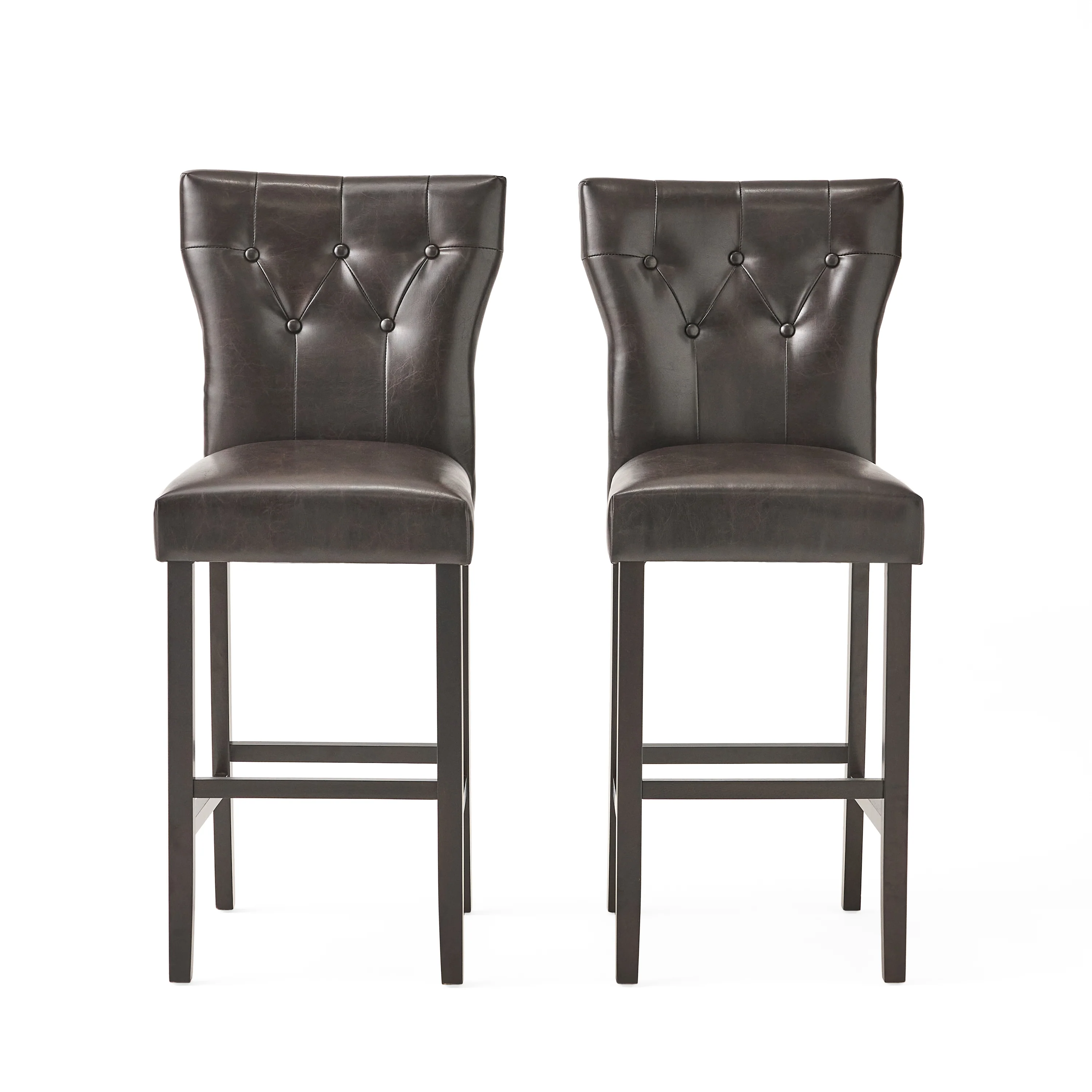 Pierre Contemporary Button Tufted Brown Leather Backed Barstools - furnishings