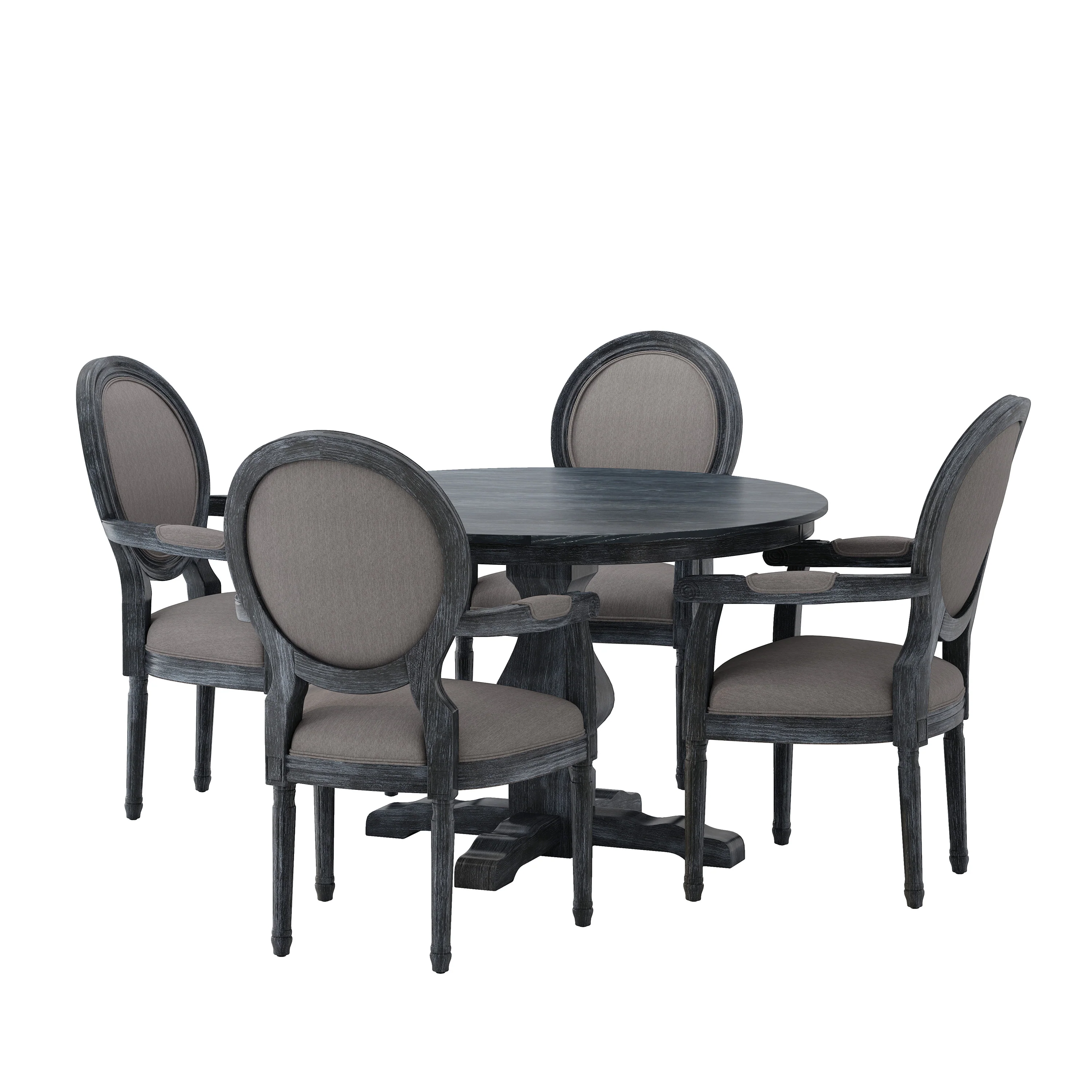 Bryan French Country Fabric Upholstered Wood 5 Piece Circular Dining Set - furnishings